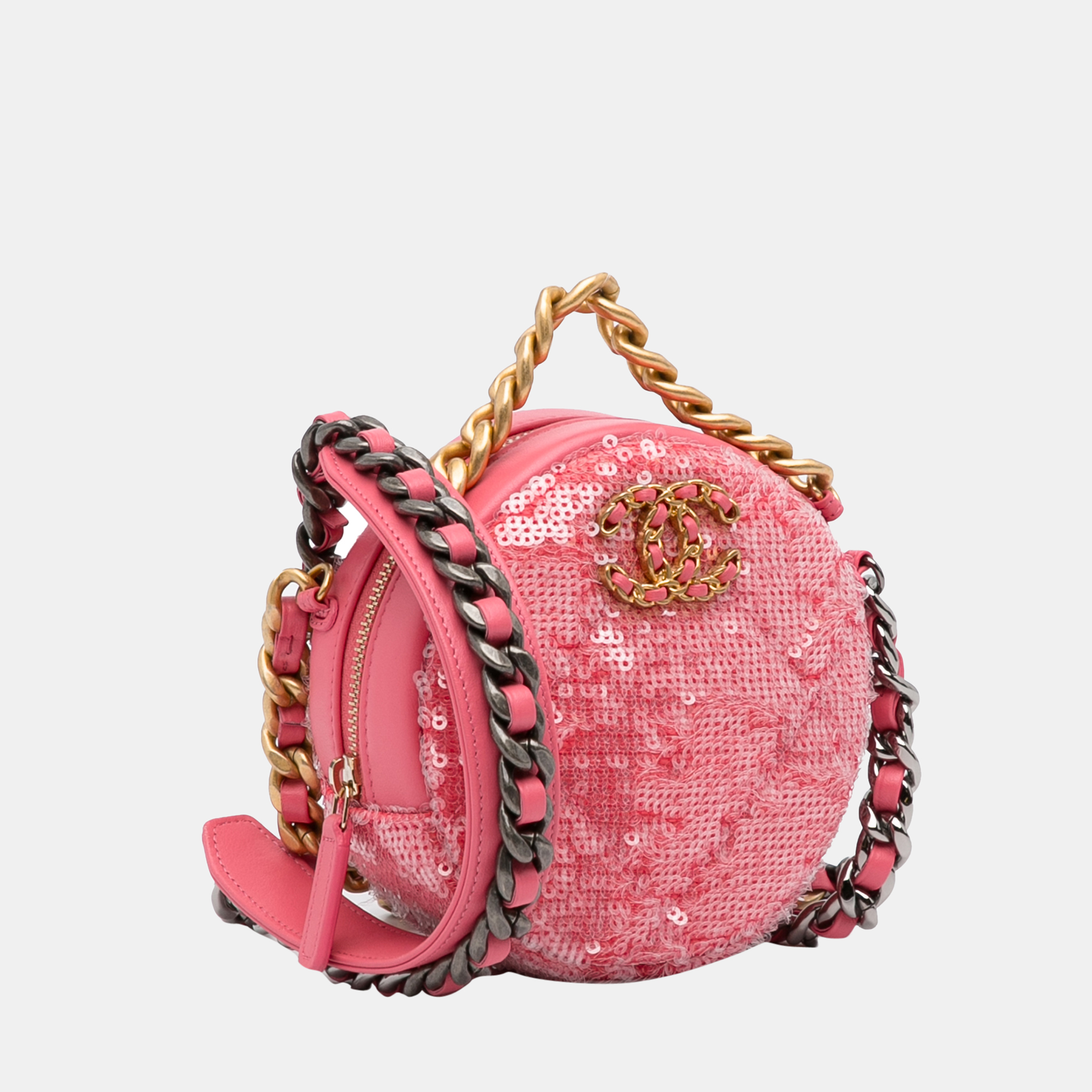 

Chanel Pink 19 Round Sequin Clutch With Chain