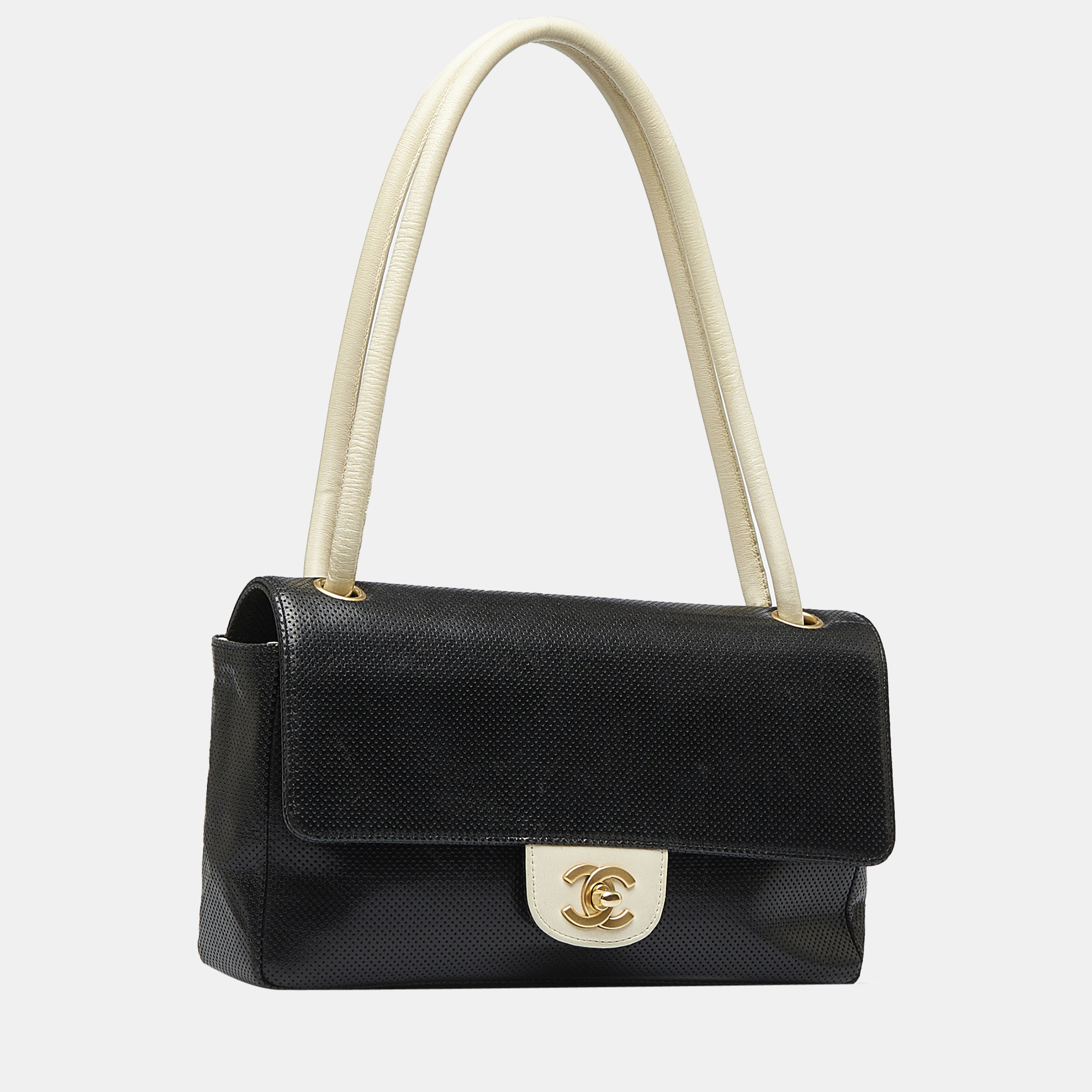 

Chanel Black Medium Peforated Lambskin Single Flap