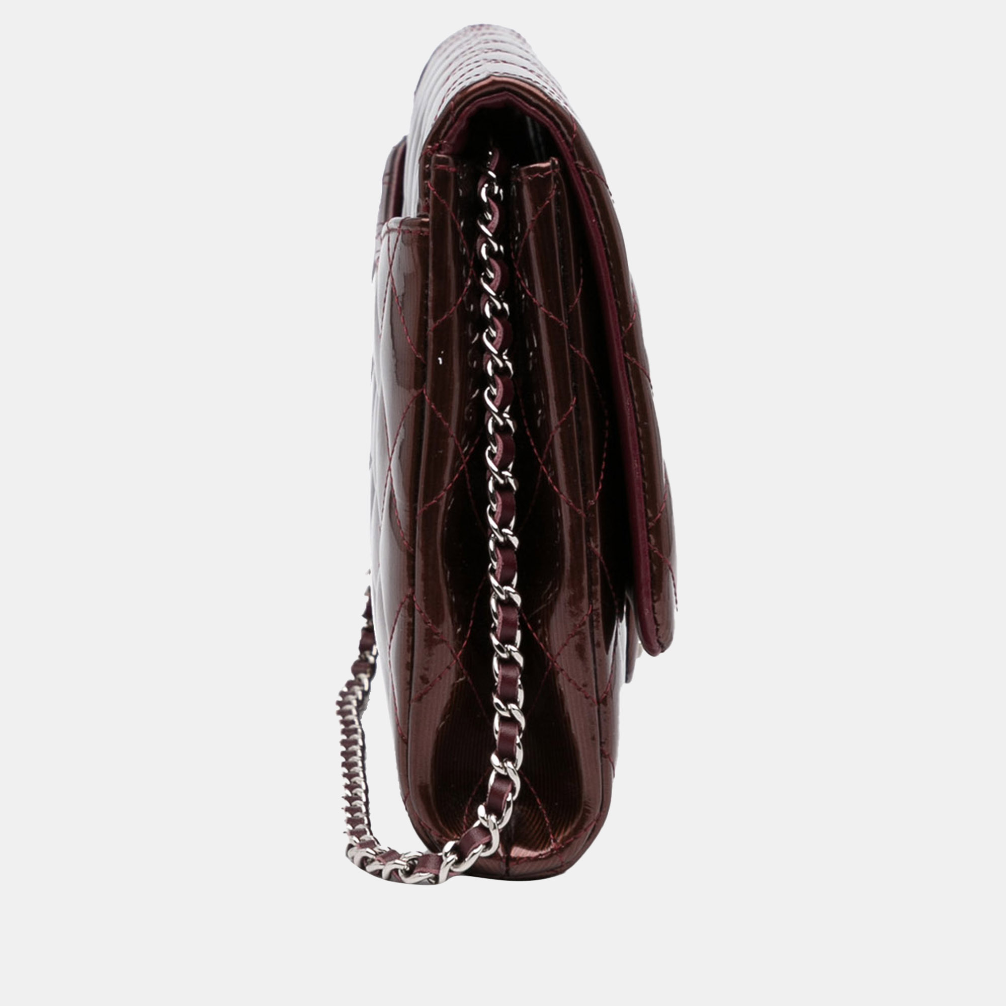 

Chanel Brown Quilted Patent Clutch With Chain