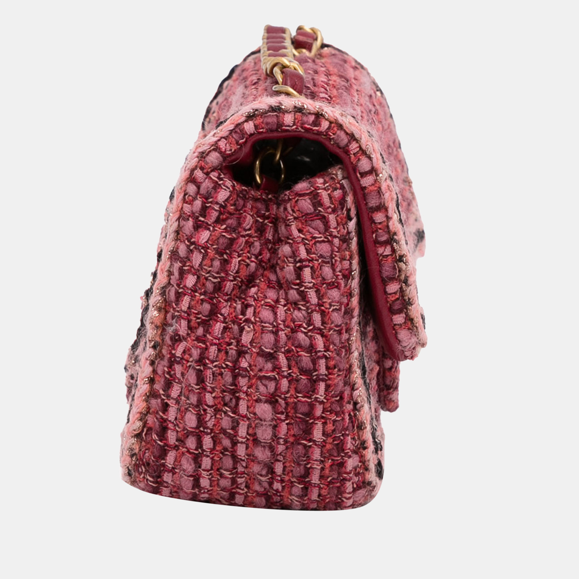 

Chanel Red Mini Braided Classic Tweed Single Flap Bag