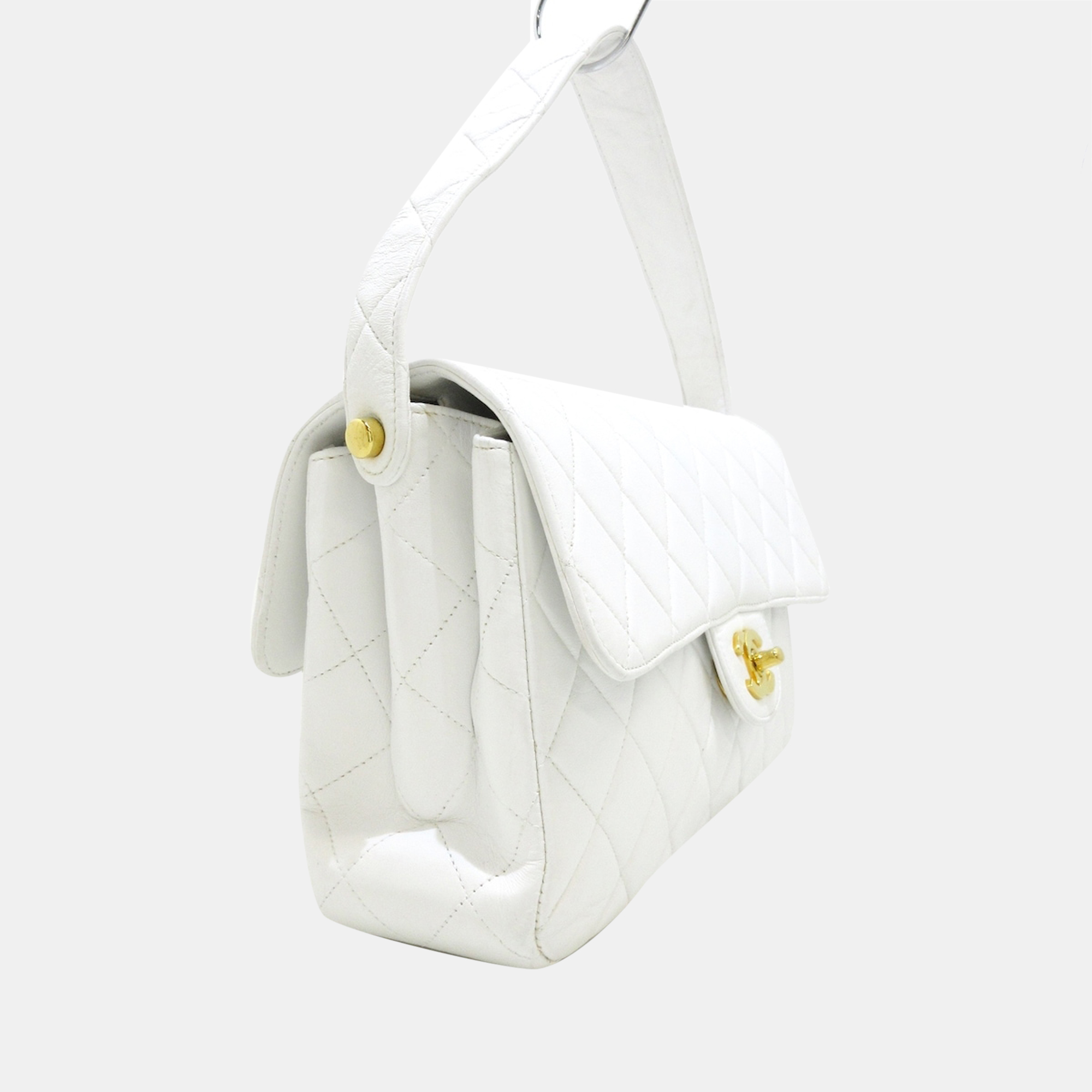 

Chanel White Leather Double Sided Flap Shoulder Bag