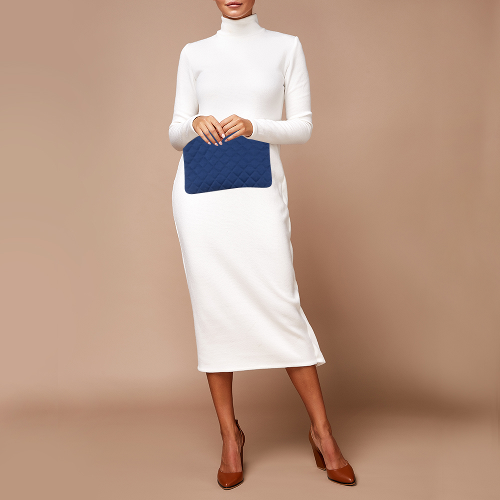 

Chanel Blue Quilted Jersey Medium O Case Clutch