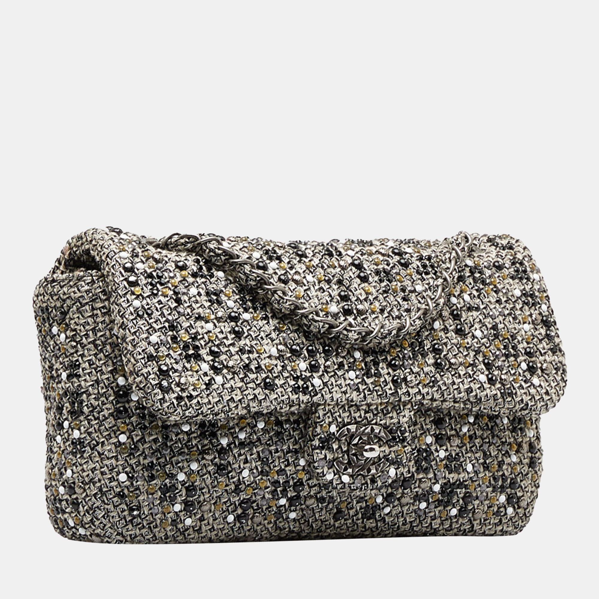 

Chanel Grey Medium Quilted Crystal Tweed Single Flap Bag