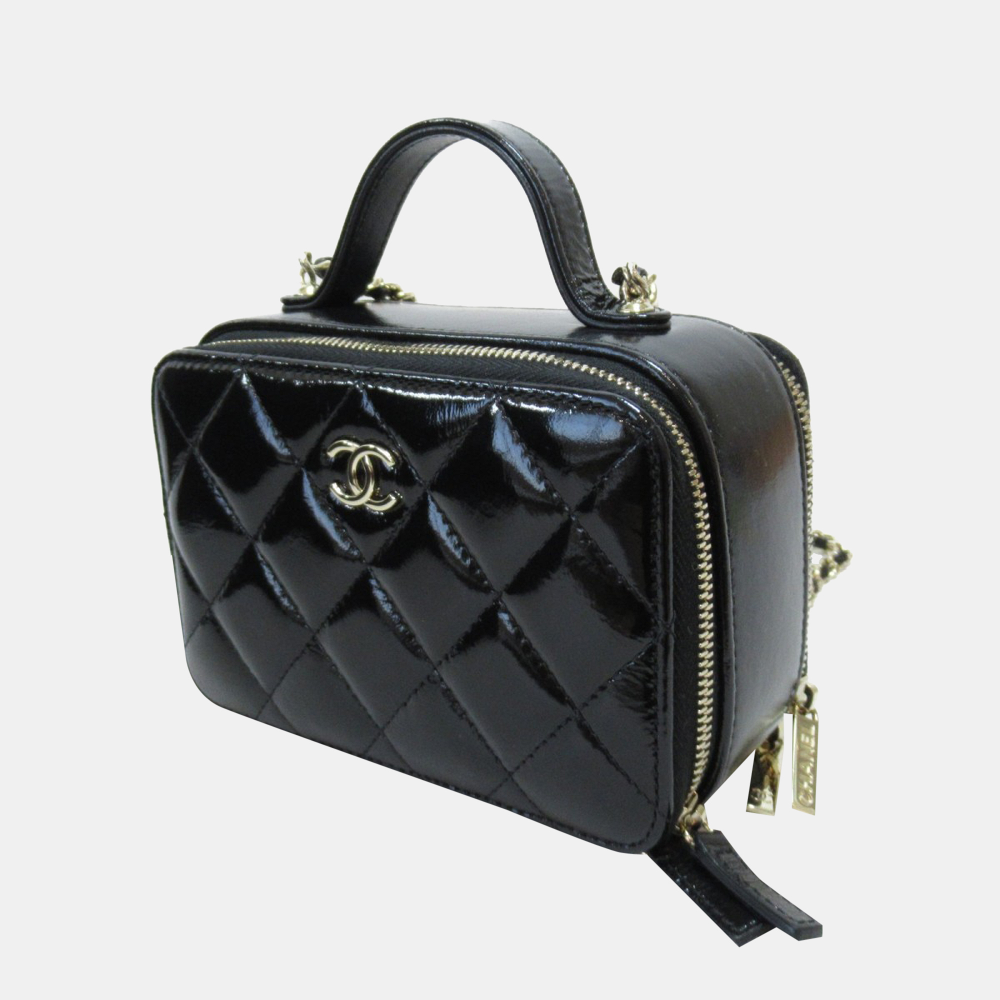 

Chanel Black CC Quilted Patent Leather Mini Vanity Bag
