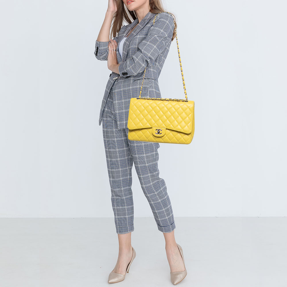 

Chanel Yellow Quilted Caviar Leather Maxi Classic Single Flap Bag