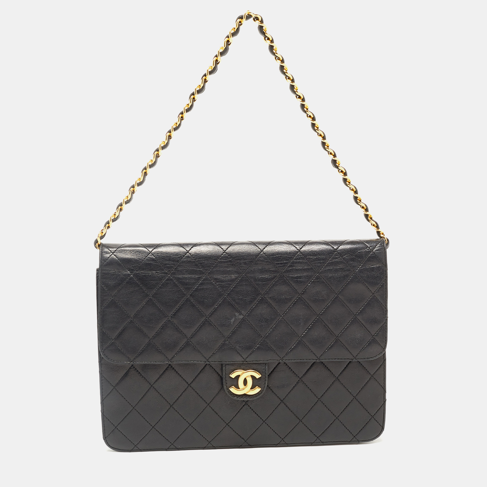 Pre-owned Chanel Black Leather Vintage Cc Square Flap Shoulder Bag