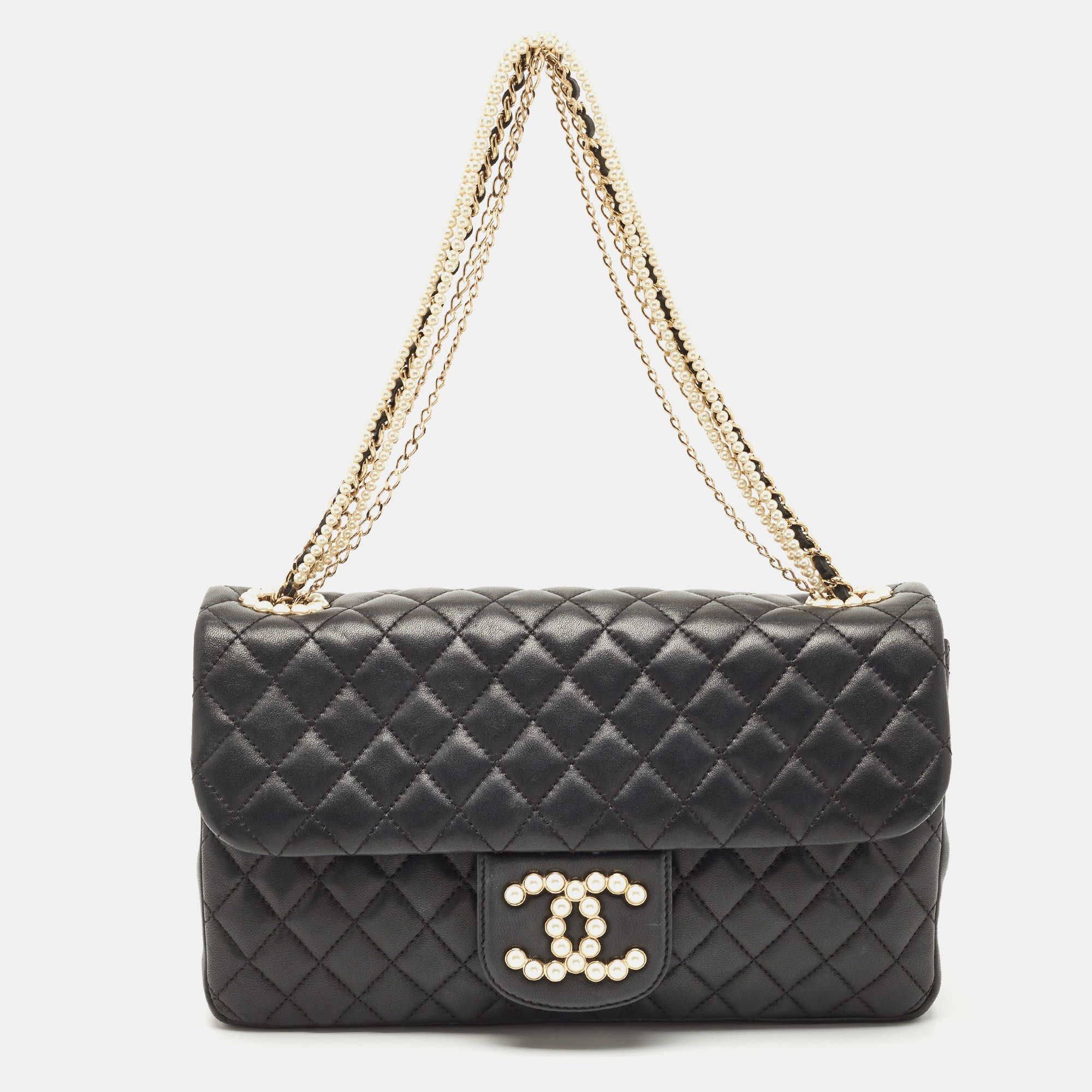 Pre Owned Chanel Black Quilted Leather Medium Westminster Pearl Single Flap Bag