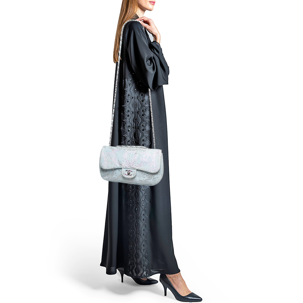 

Chanel Blue Quilted Jersey Jumbo Classic Single Flap Bag