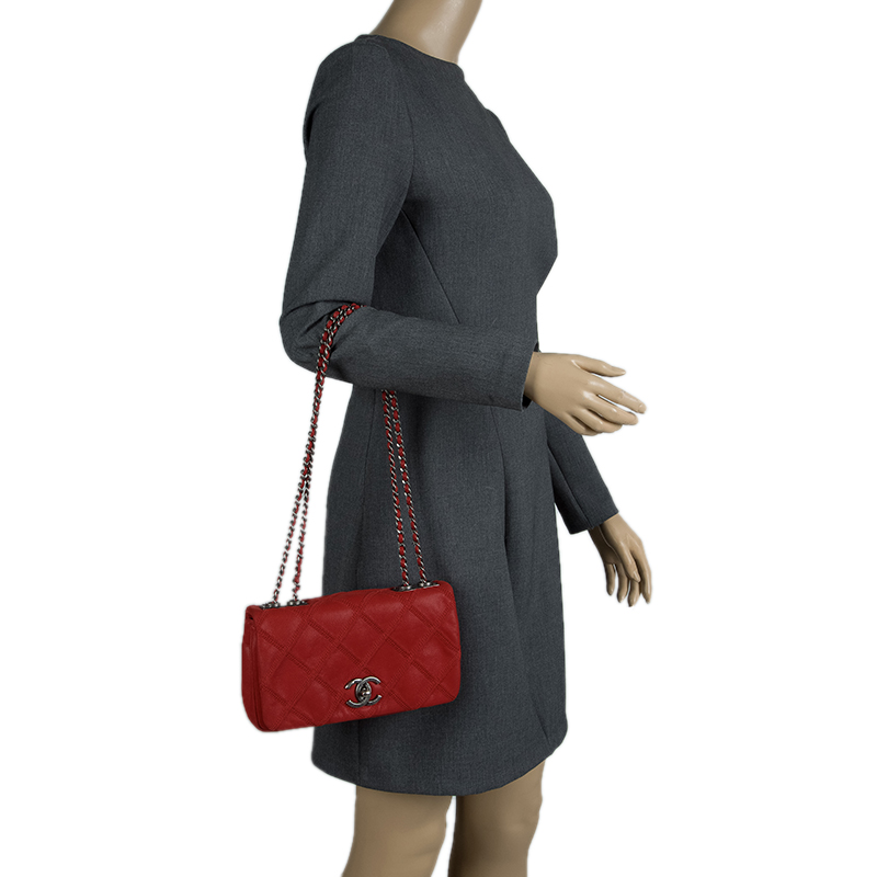 

Chanel Red Diamond Stitch Leather Mini Flap Bag