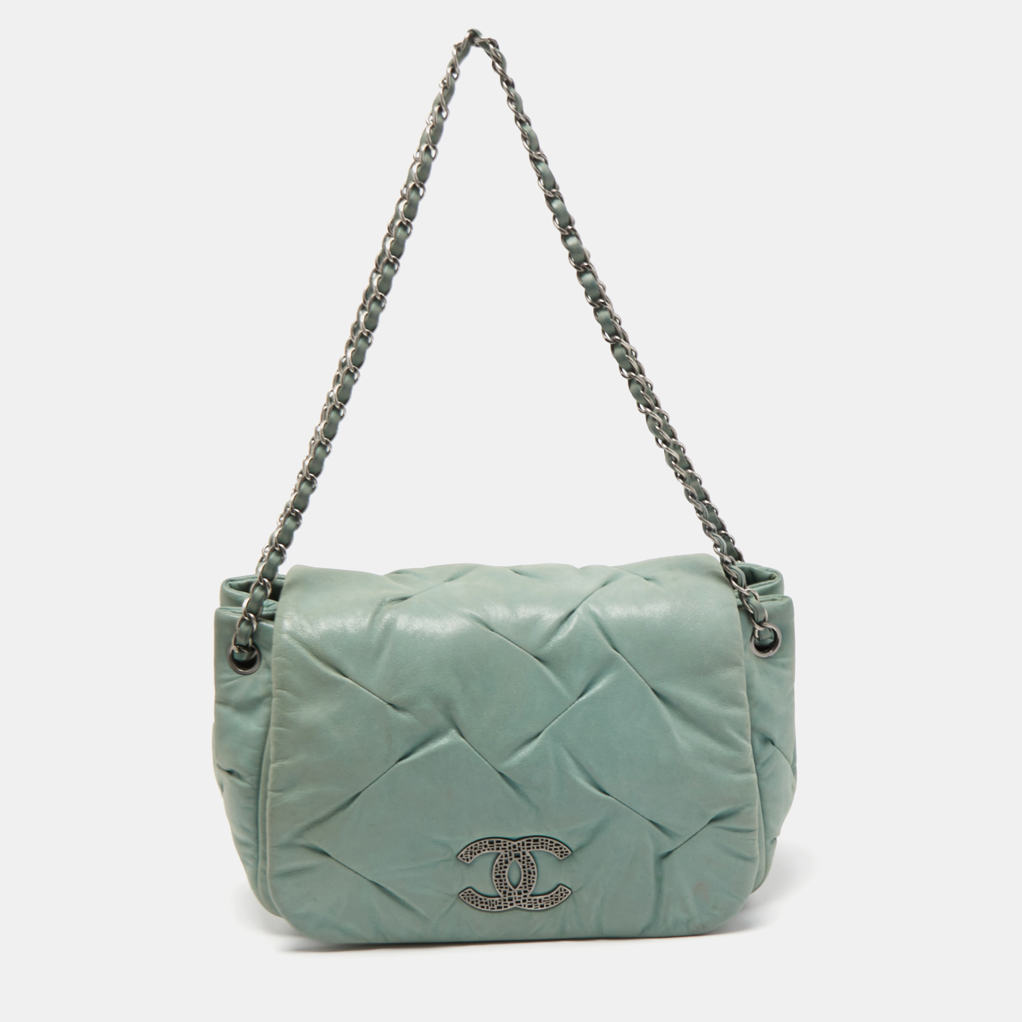 Chanel Mint Green Leather CC Glint Flap Bag Chanel