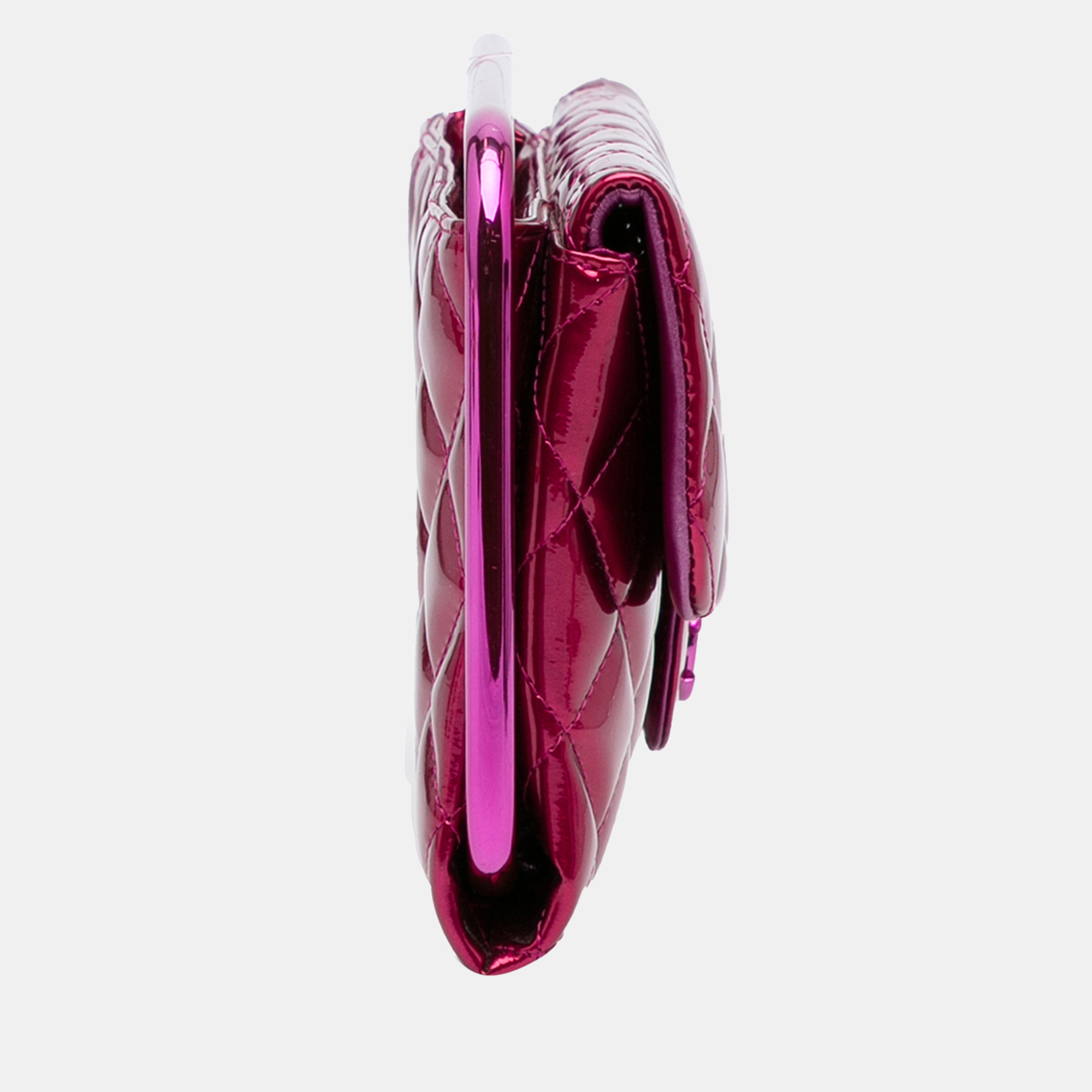 

Chanel Pink Metallic Quilted Metal Handle Clutch