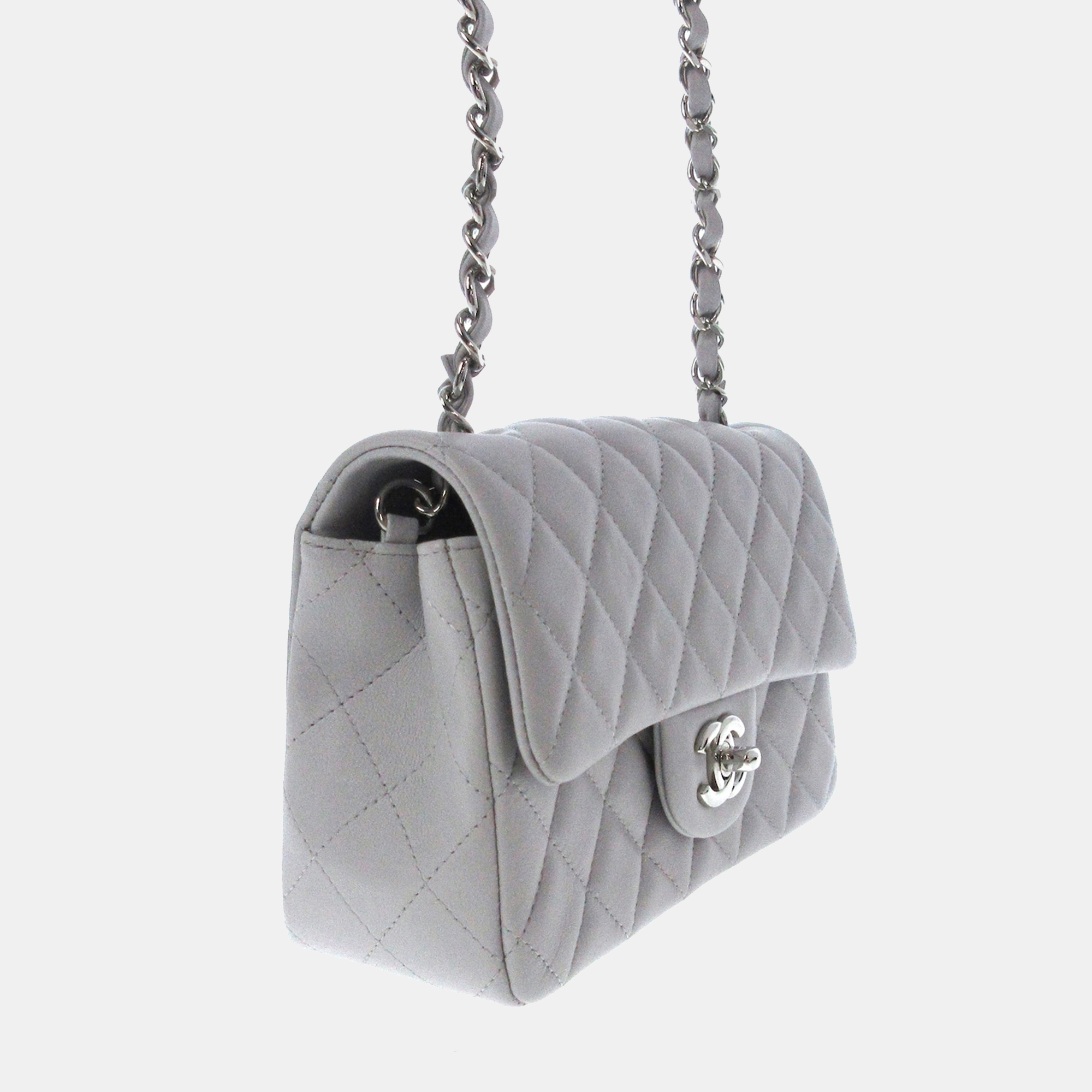 

Chanel Grey Mini Classic Lambskin Rectangular Single Flap