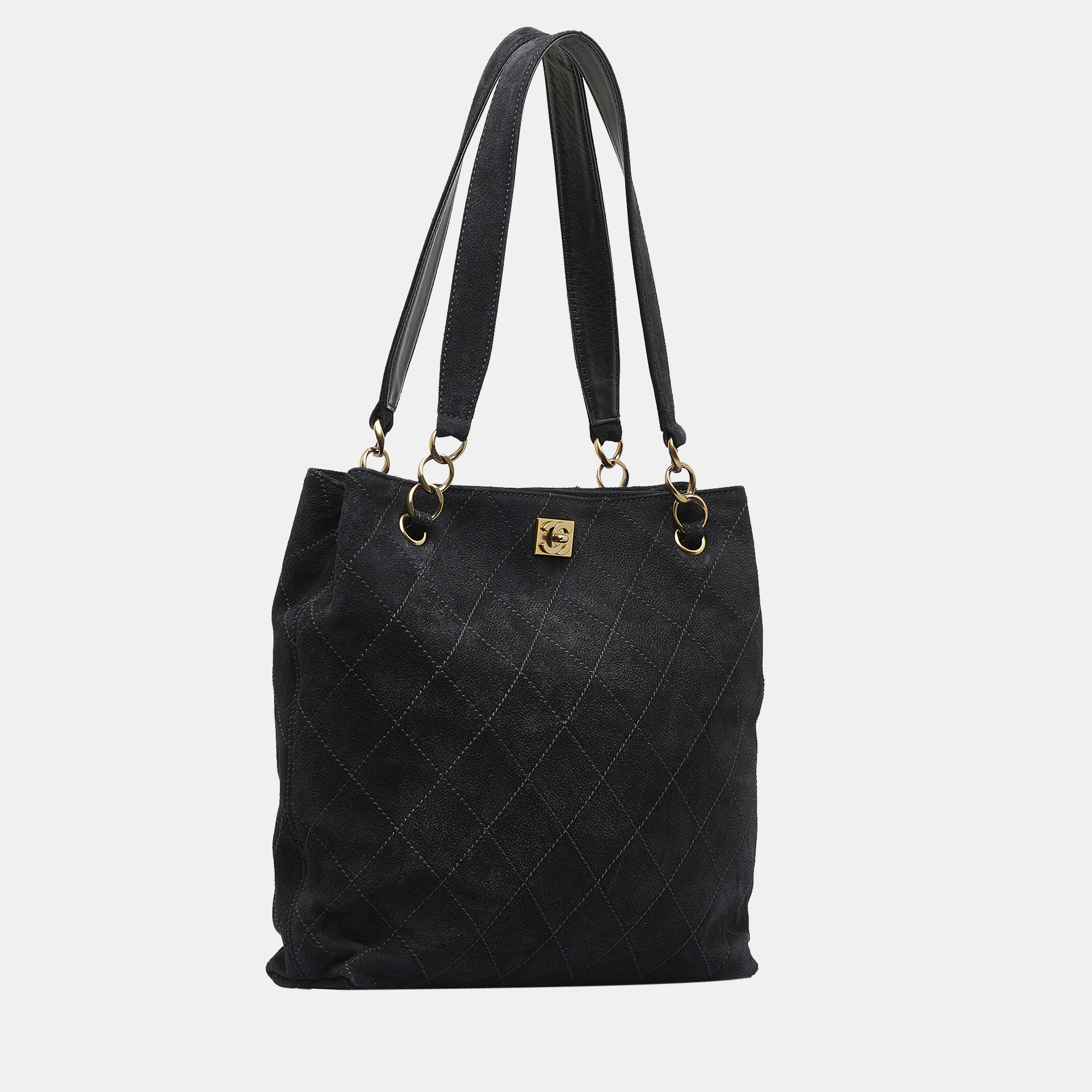 

Chanel Black Wild Stitch CC Suede Leather Tote