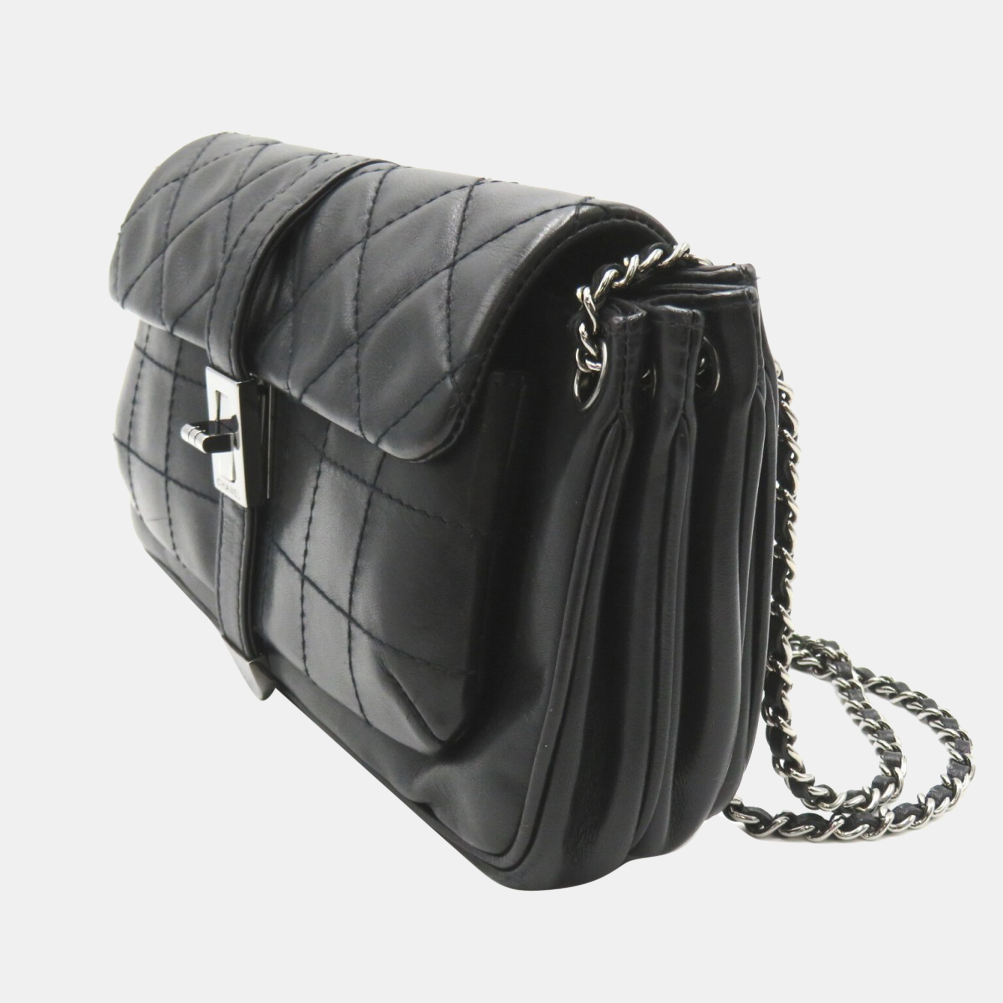 

Chanel Black Choco Bar Quilted Leather Accordion Flap bag