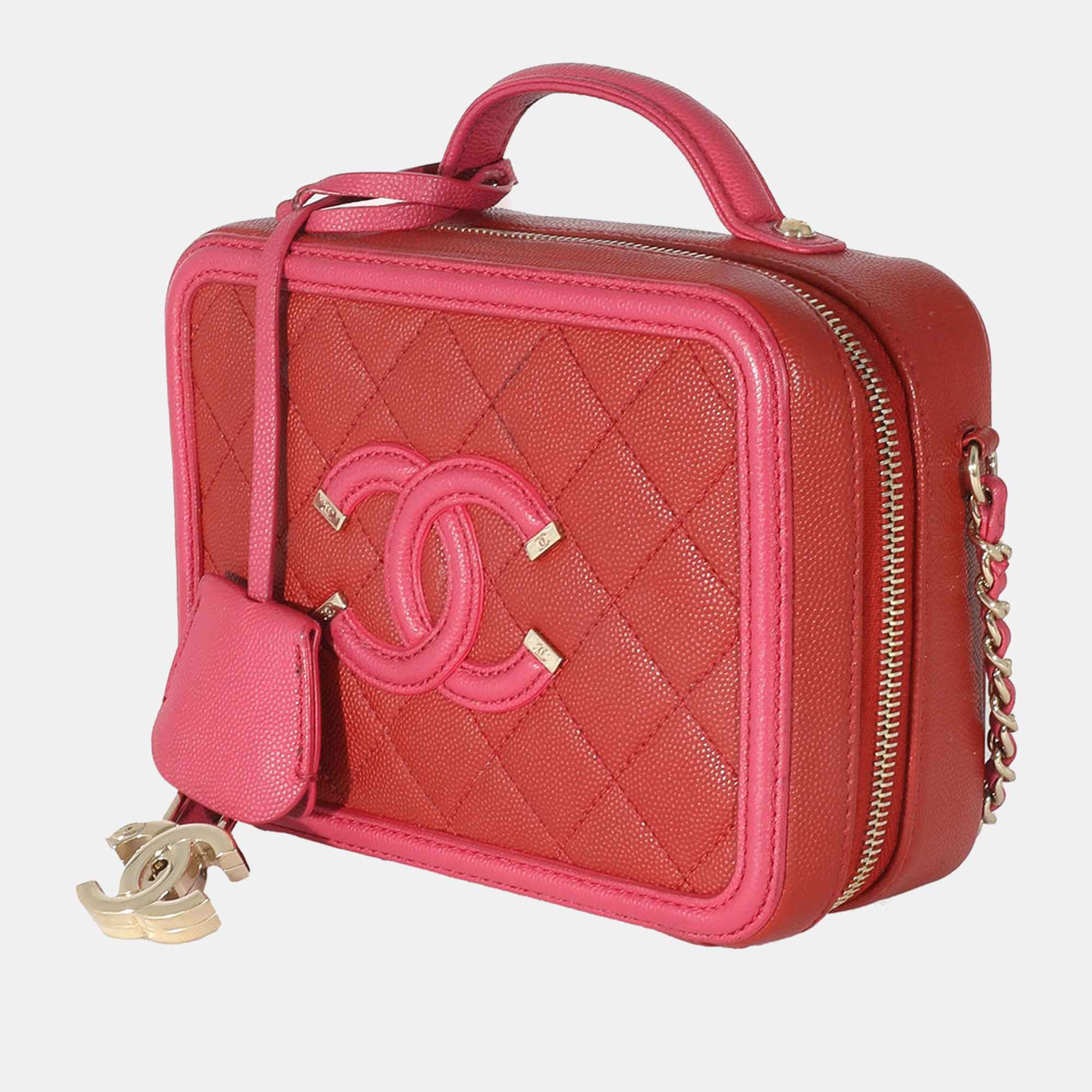 

Chanel Red/Pink Caviar Mini Filigree Vanity Case