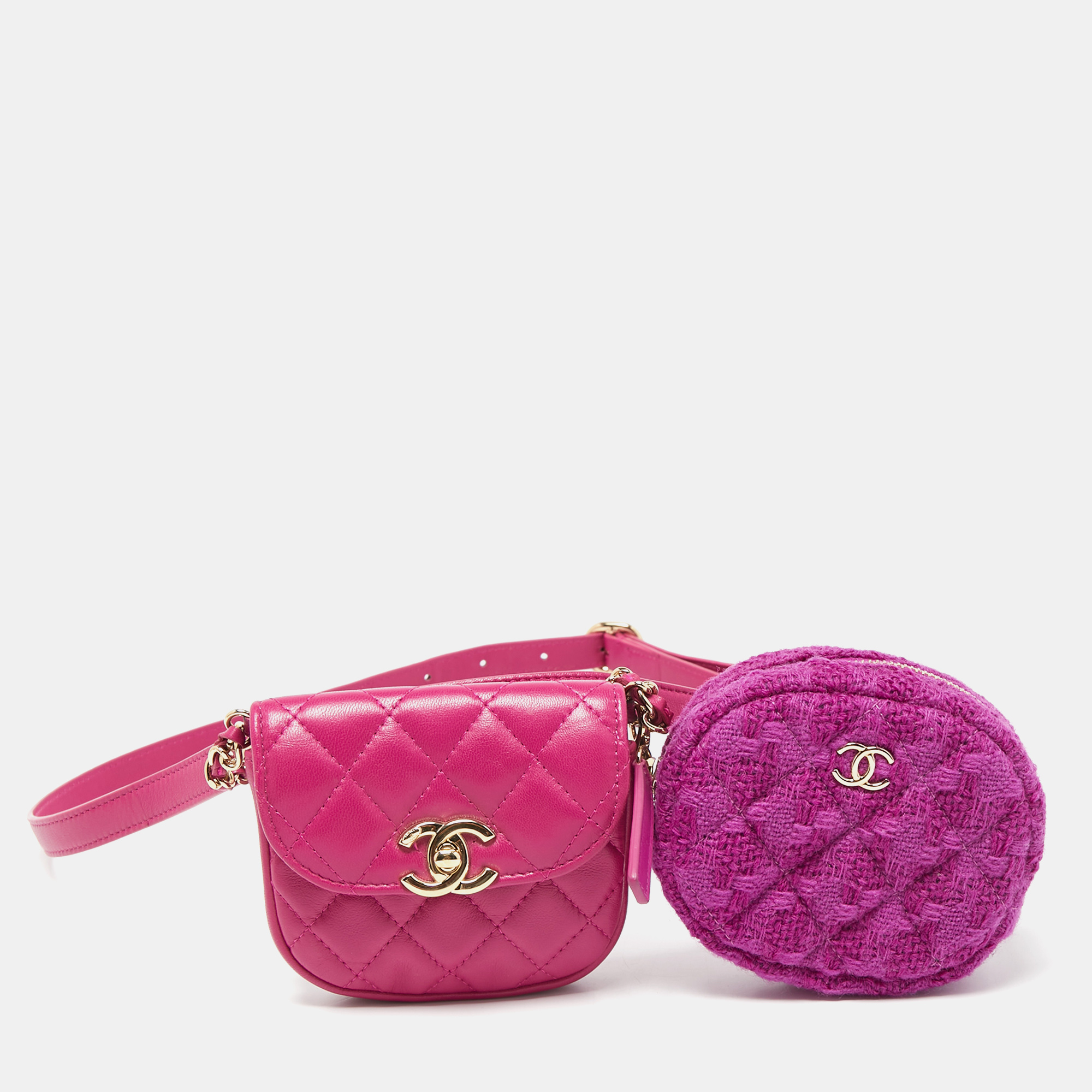 مملوكة مسبقًا Chanel Magenta Quilted Leather and Wool Mini Waist and Coin Purse Bag