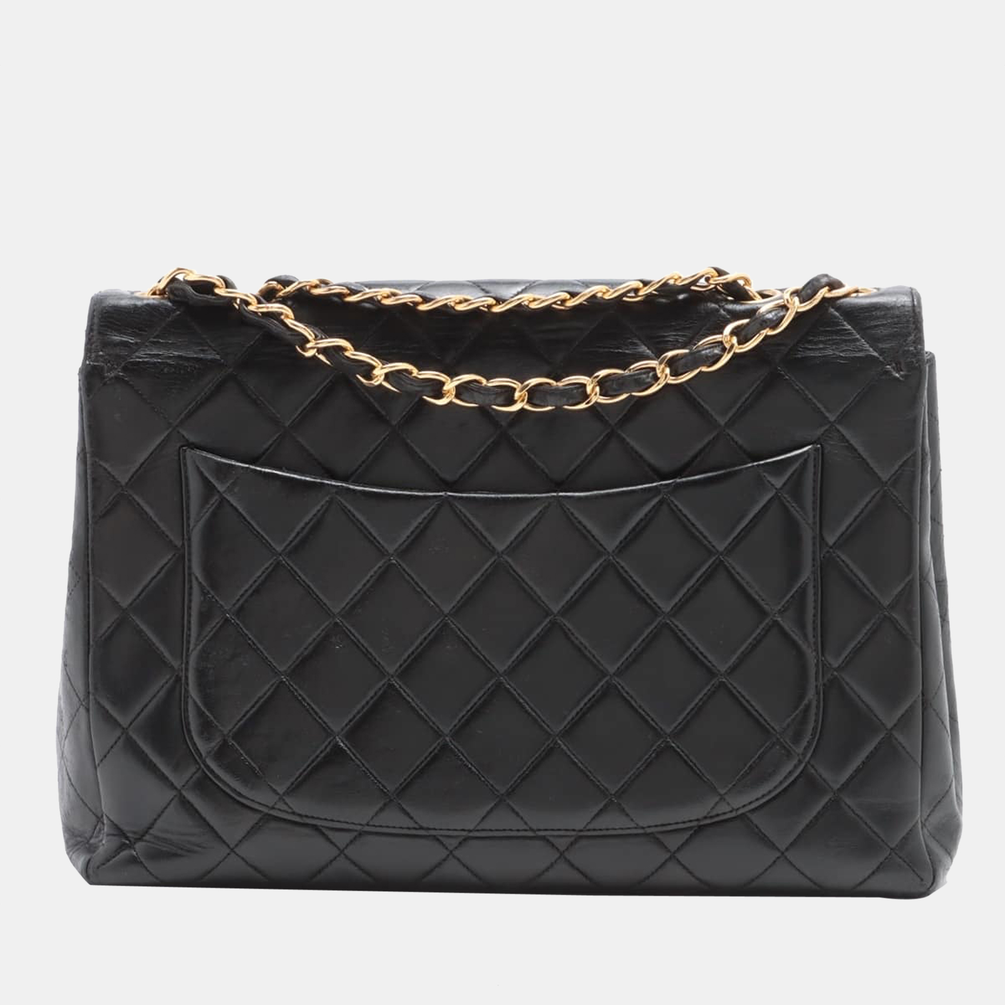 

Chanel Big Matelasse Ram leather Single flap Double chain bag Black Gold Metal fittings