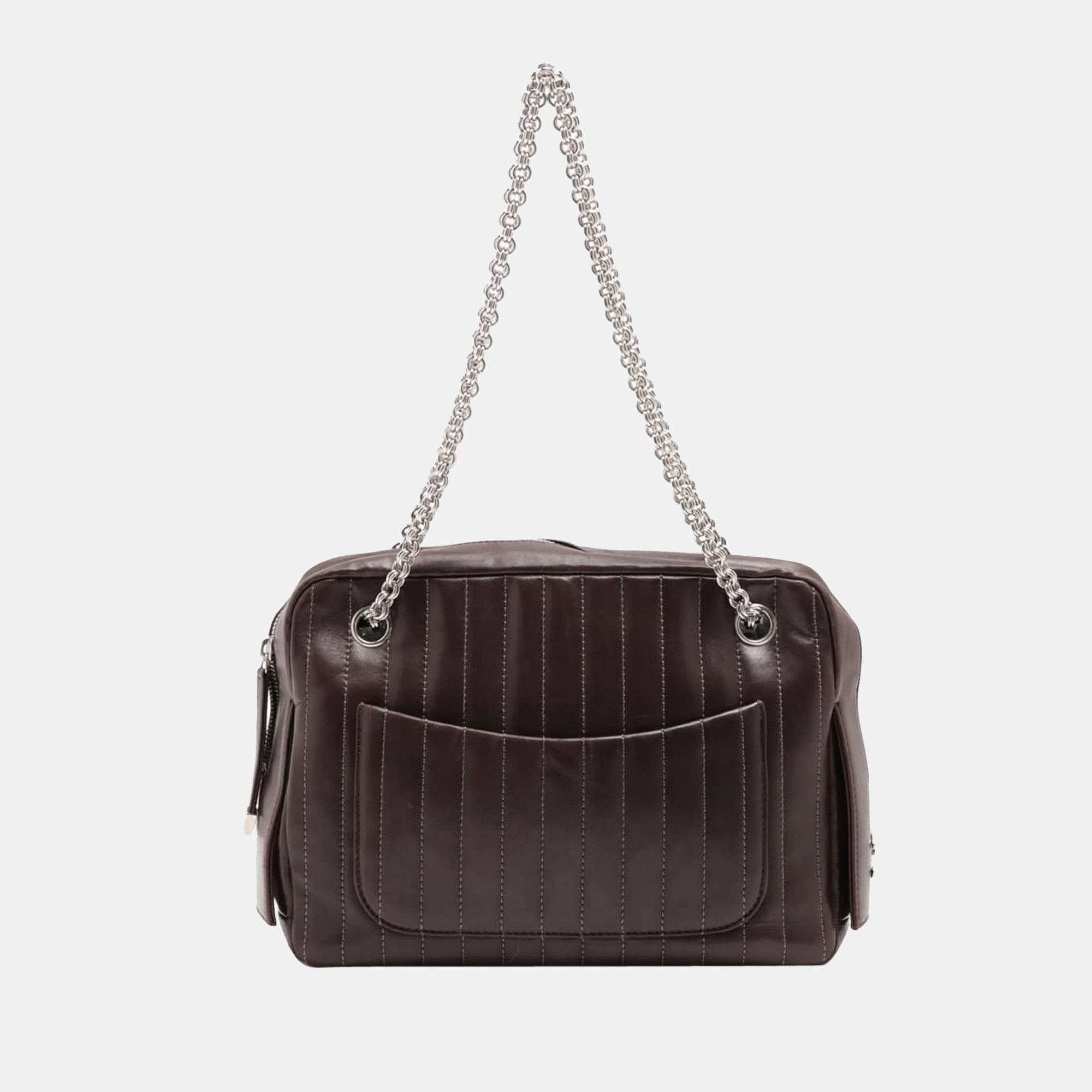 

Chanel Mademoiselle Ram leather Chain shoulder bag Brown Silver Metal fittings 10508538