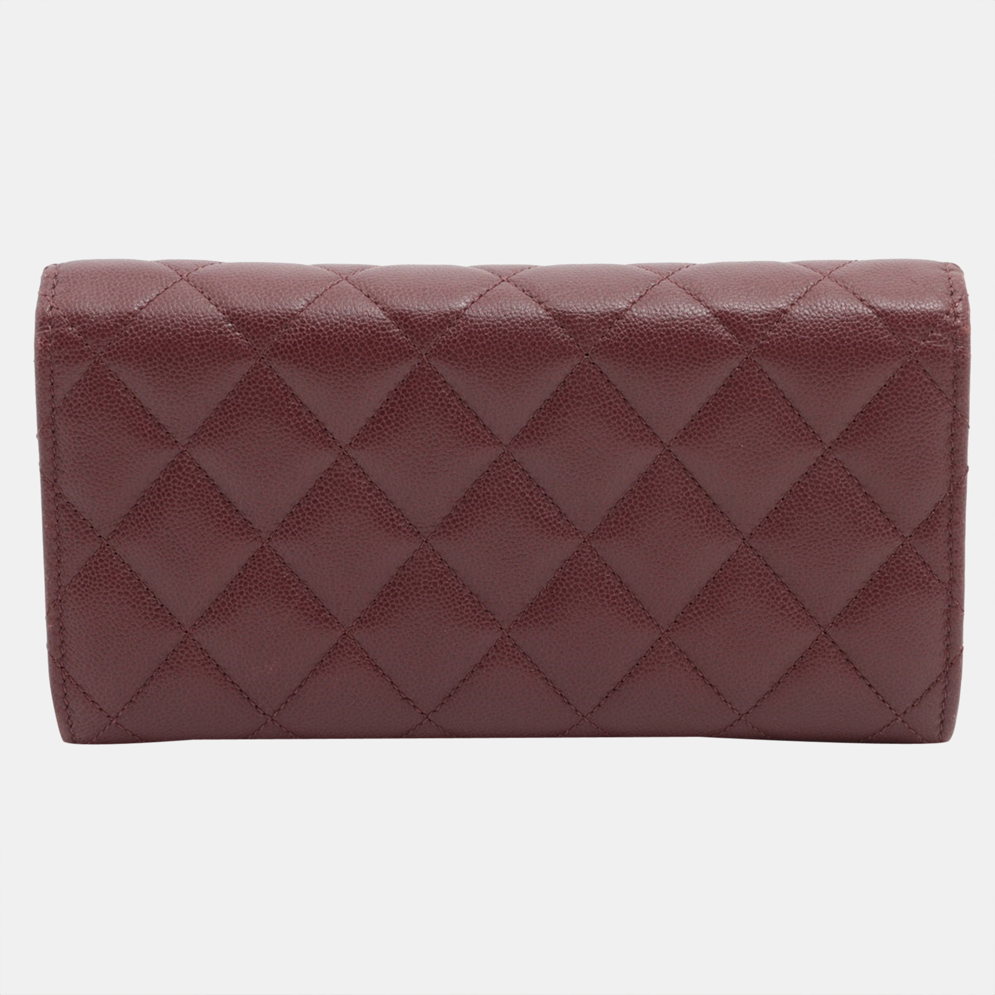 

Chanel Matelasse Caviarskin Wallet Bordeaux Gold Metal fittings, Brown