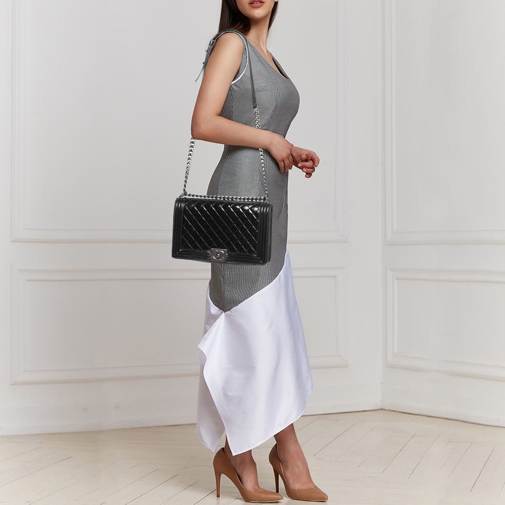 

Chanel Black Quilted Patent Leather New Medium Boy Flap Bag