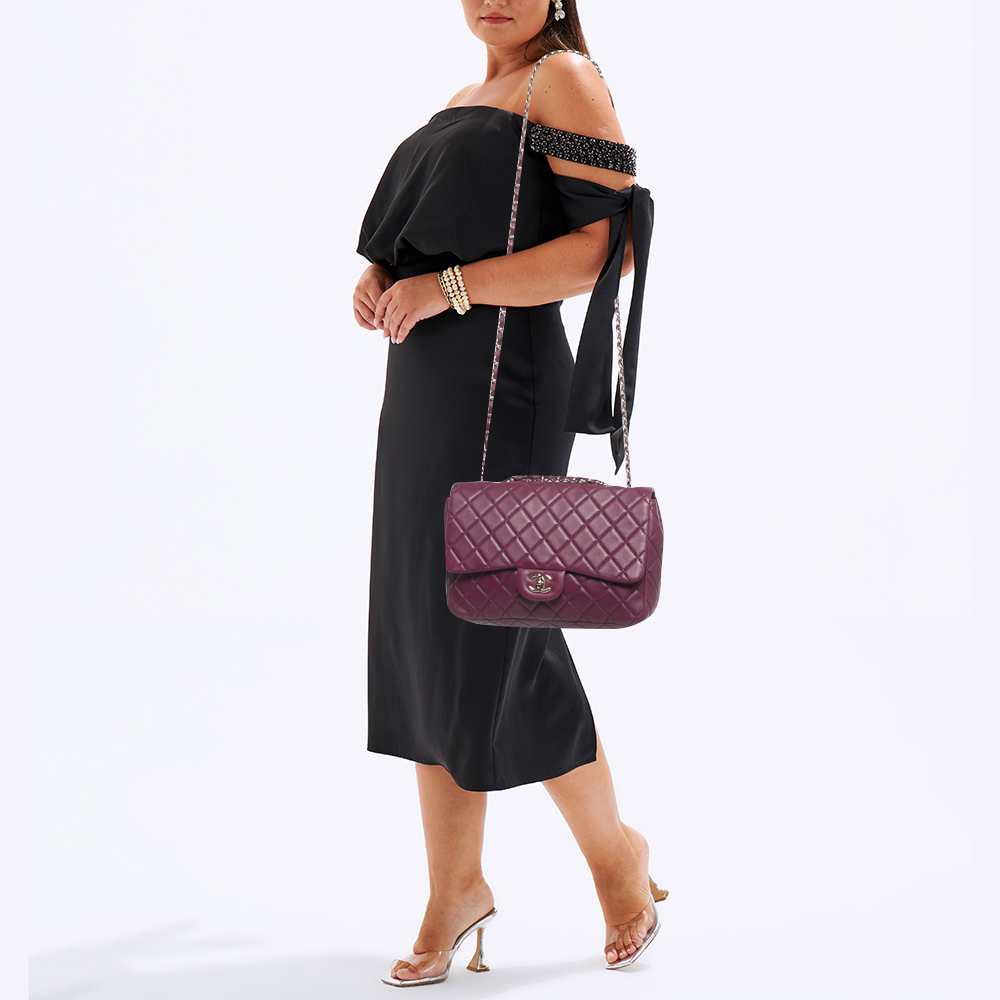 

Chanel Purple Quilted Leather Jumbo Classic Single Flap Bag