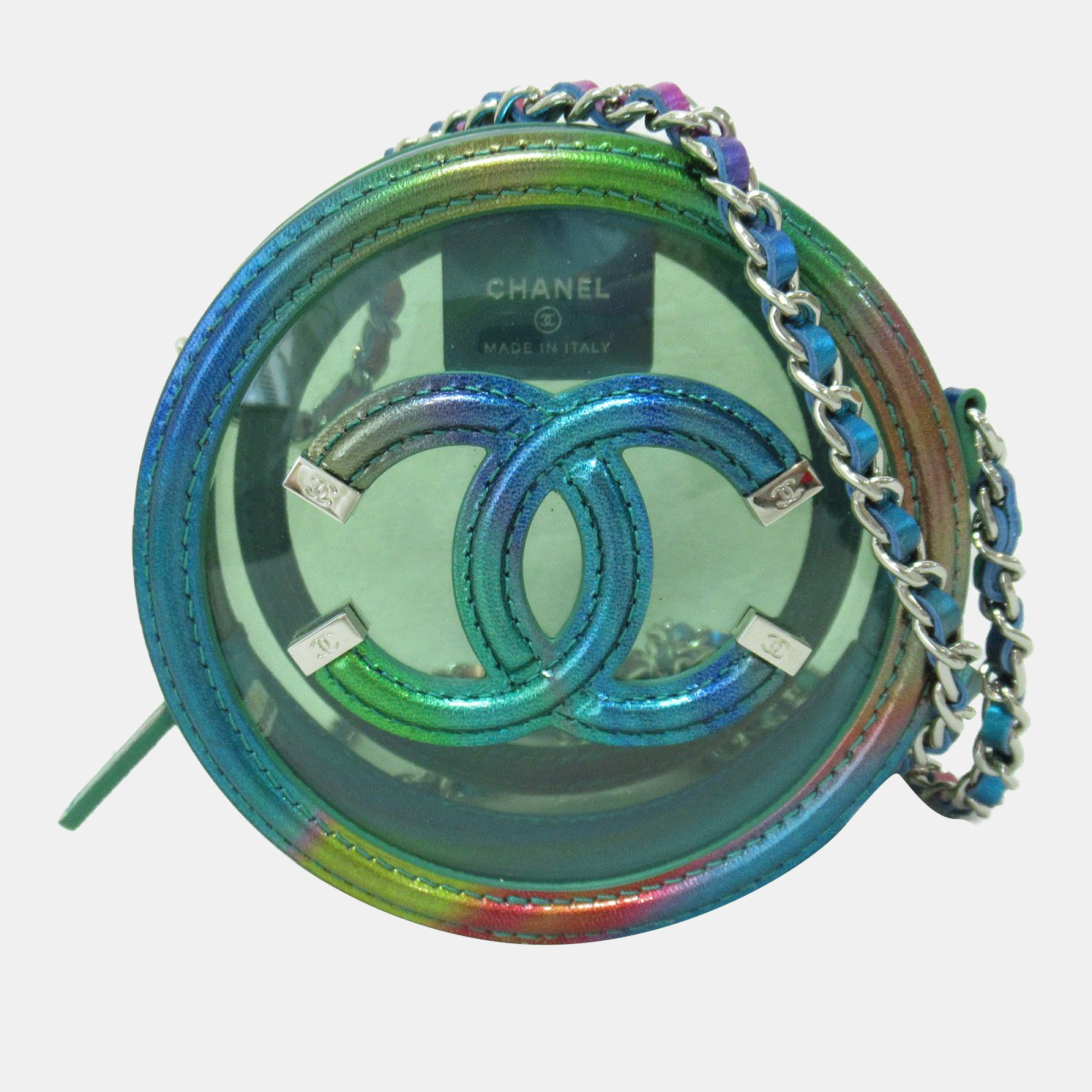 Pre-owned Chanel Clear Plastic Cc Round Chain Crossbody Bag