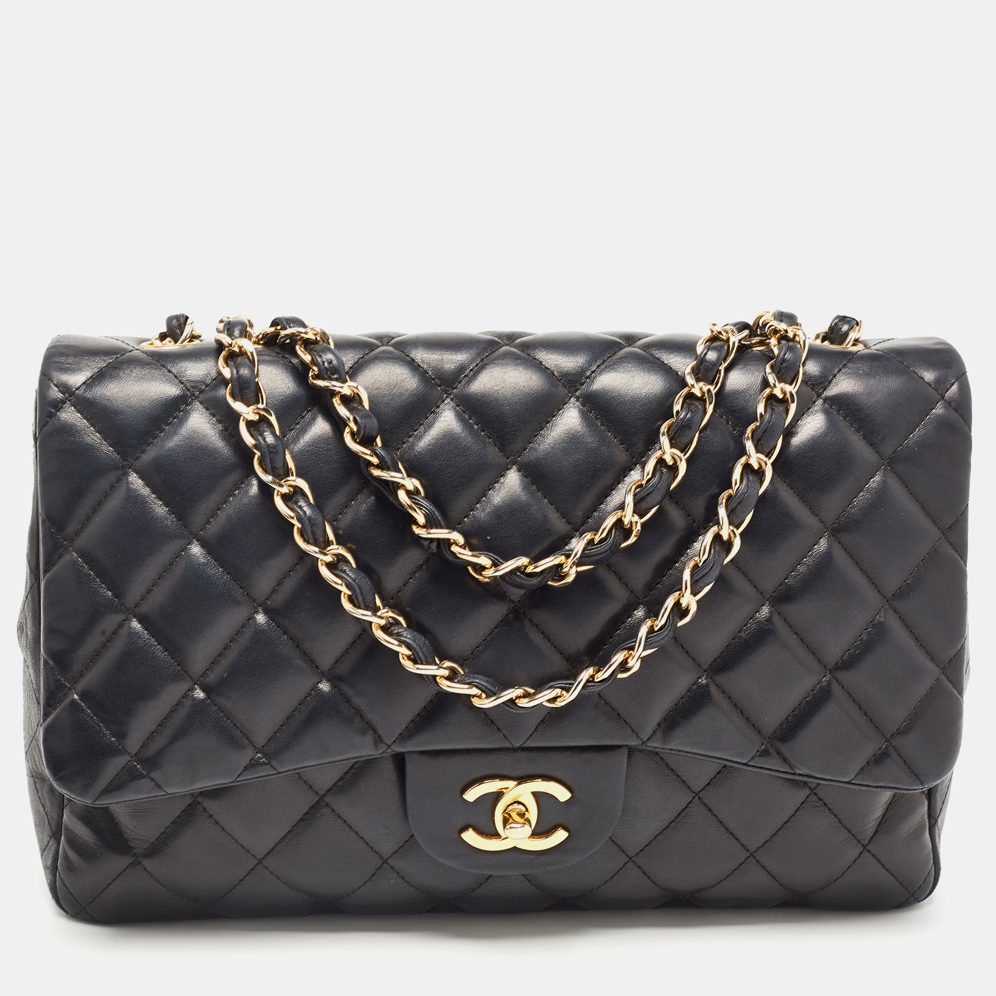 Pre-owned Black Quilted Leather Jumbo Classic Single Flap Bag
