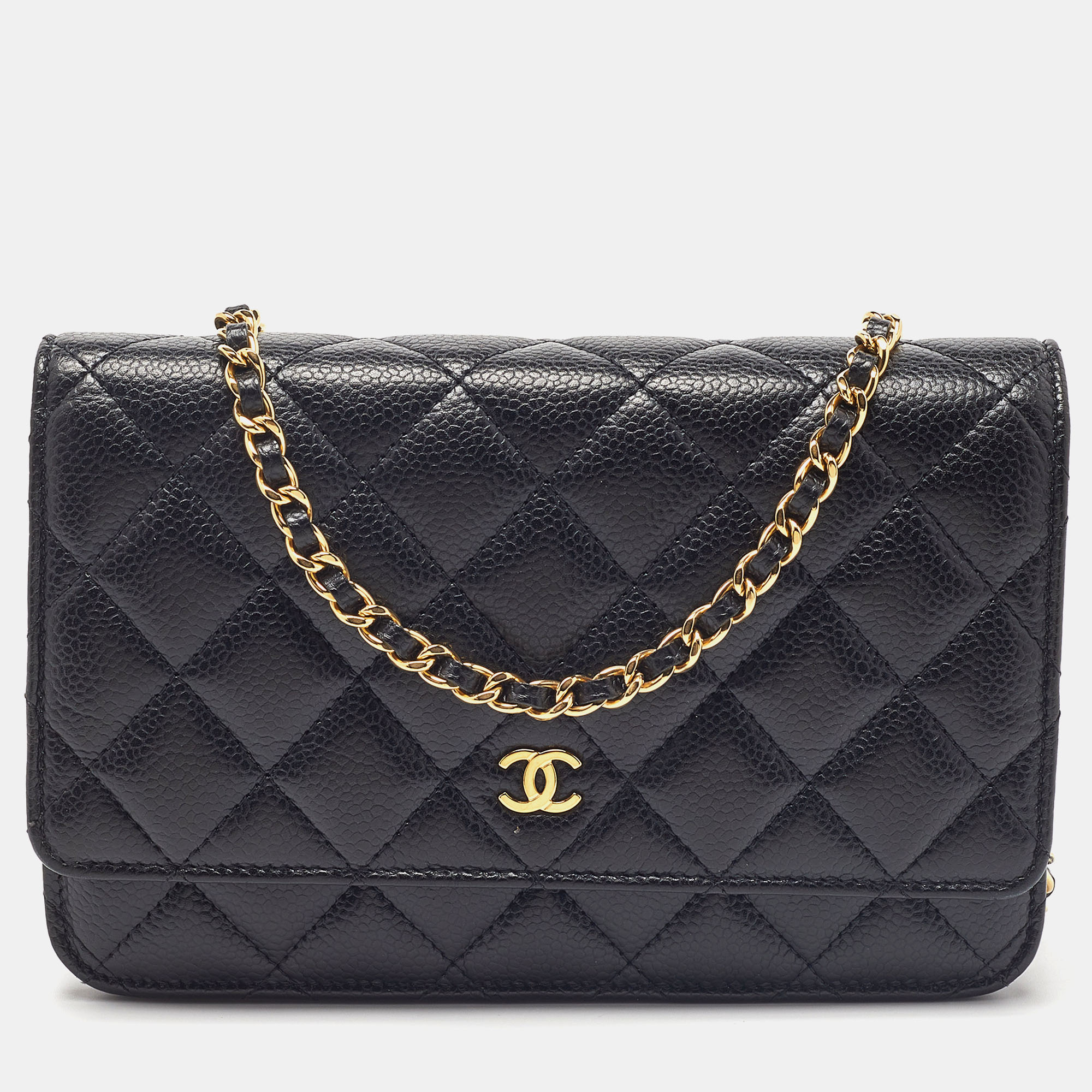 Chanel Black Quilted Caviar Leather Classic Wallet on Chain