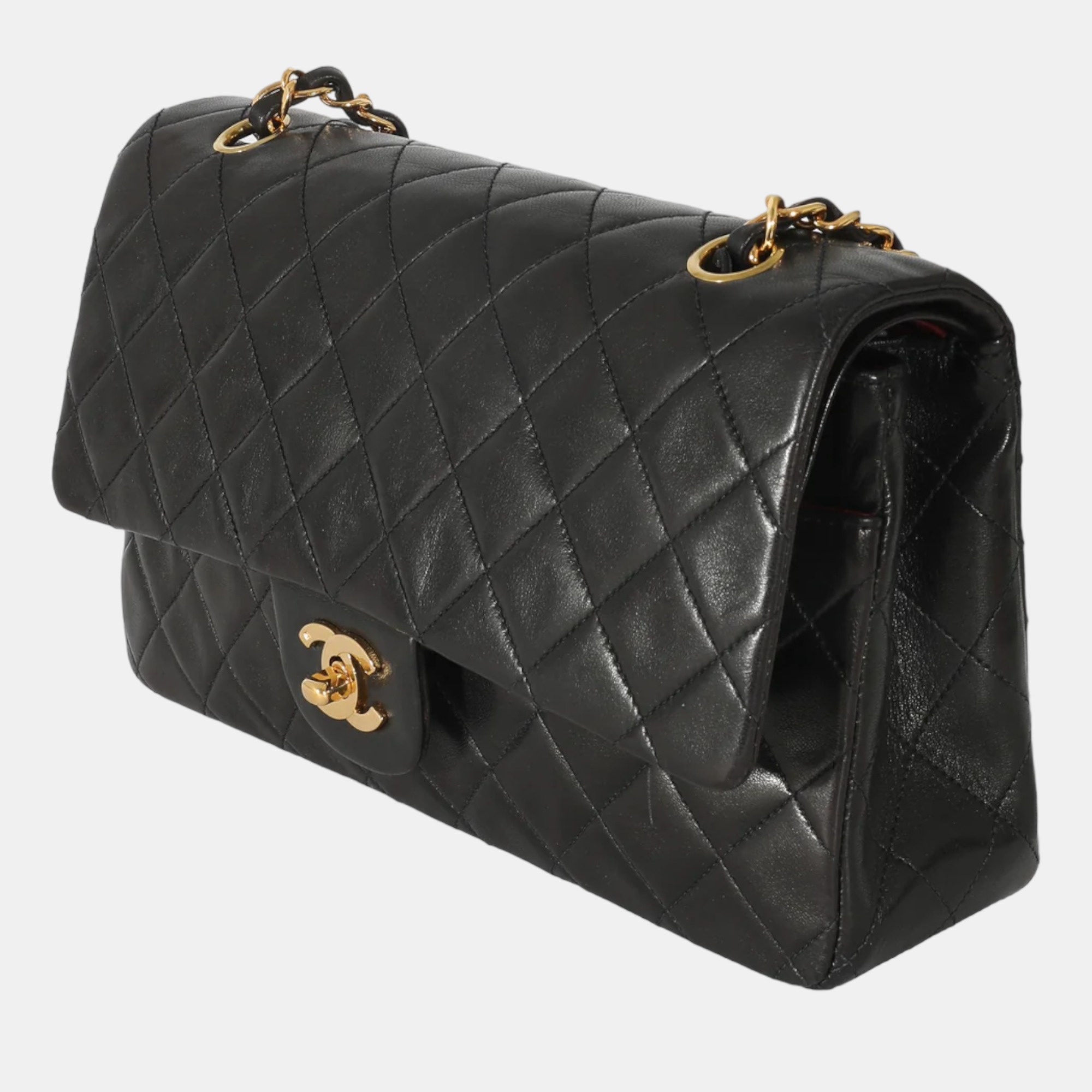

Chanel Black Lambskin Leather Vintage  Classic Double Flap Shoulder Bag