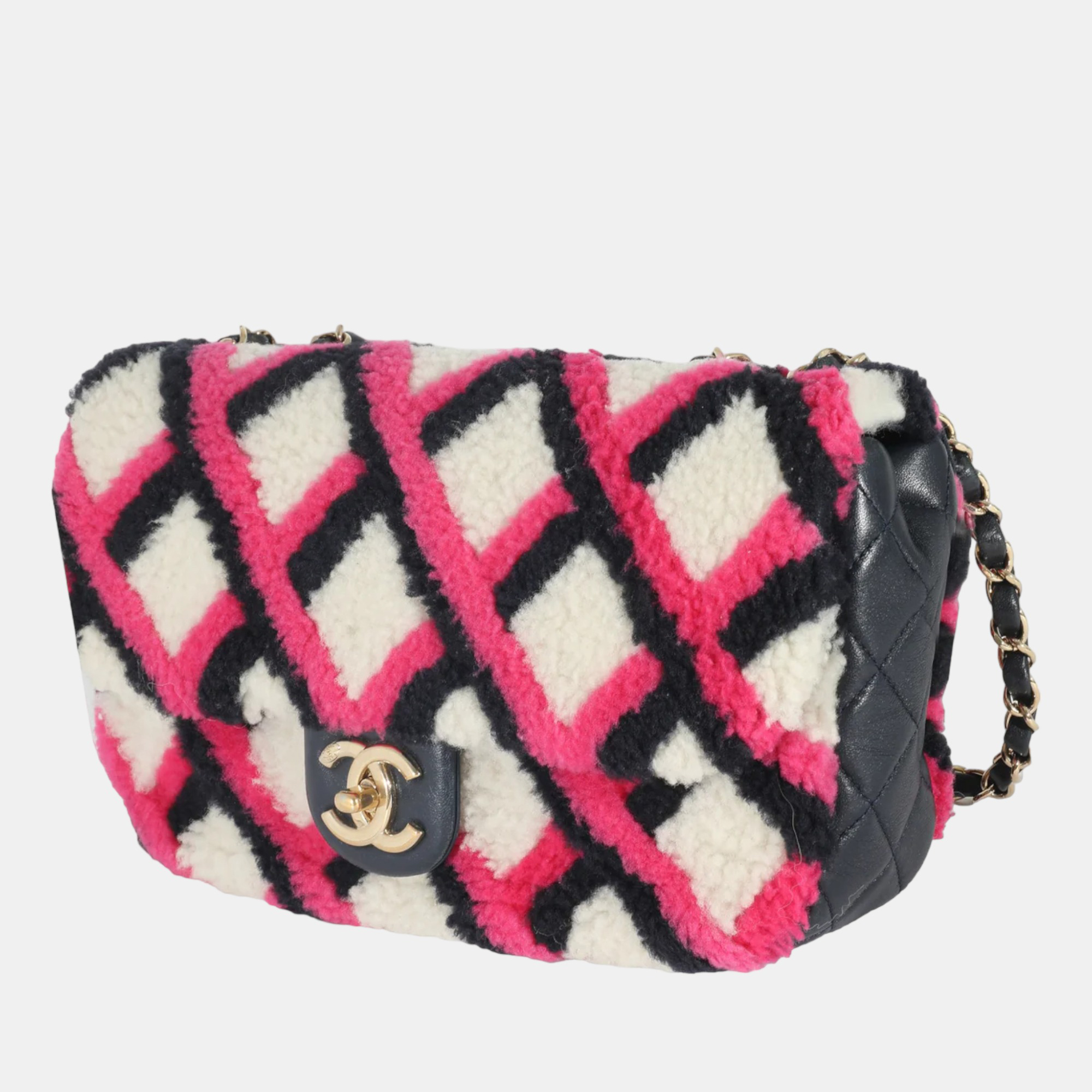 

Chanel Multi Shearling Lambskin Leather Emoticon Classic Single Flap Shoulder Bag, Multicolor