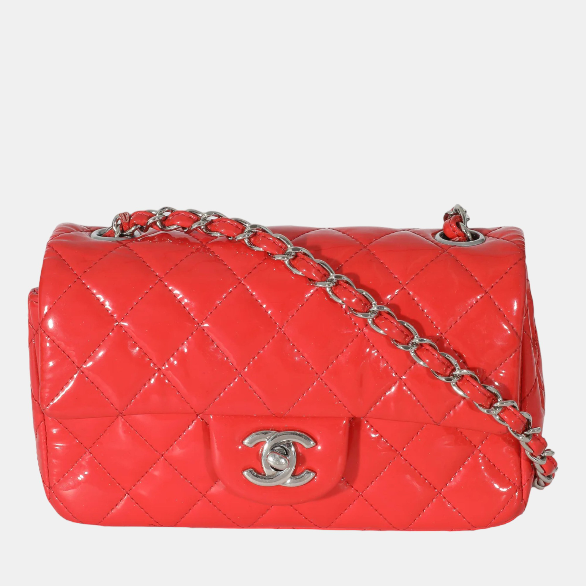 Chanel Red Quilted Patent Mini Rectangular Classic Single Flap Bag - Handbag | Pre-owned & Certified | used Second Hand | Unisex