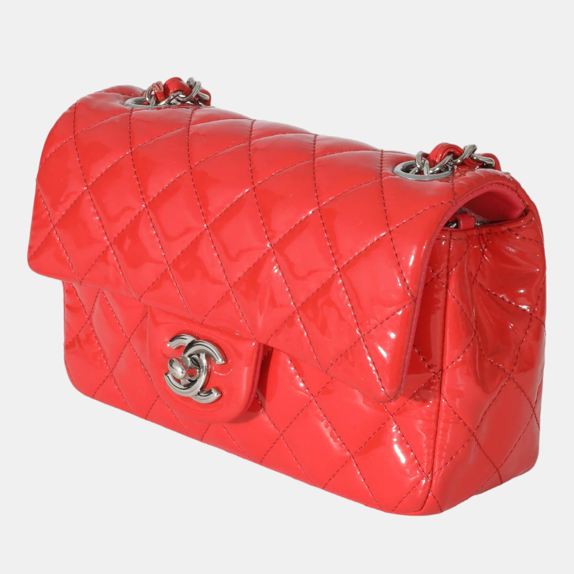 

Chanel Red Patent Leather Mini Rectangular Classic Single Flap Shoulder Bag