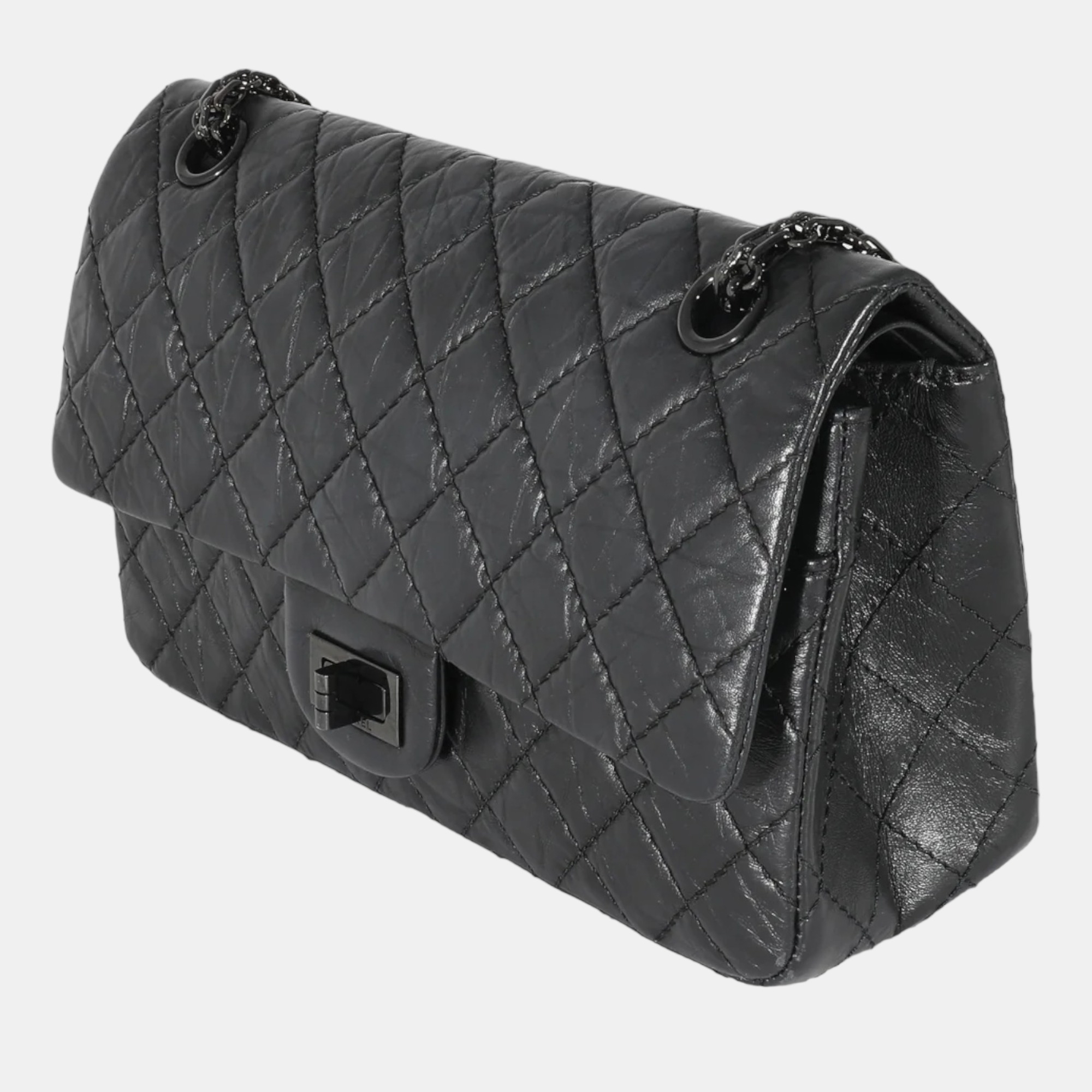 

Chanel Black Calf Leather So Black Double Flap Reissue 2.55 Shoulder Bag