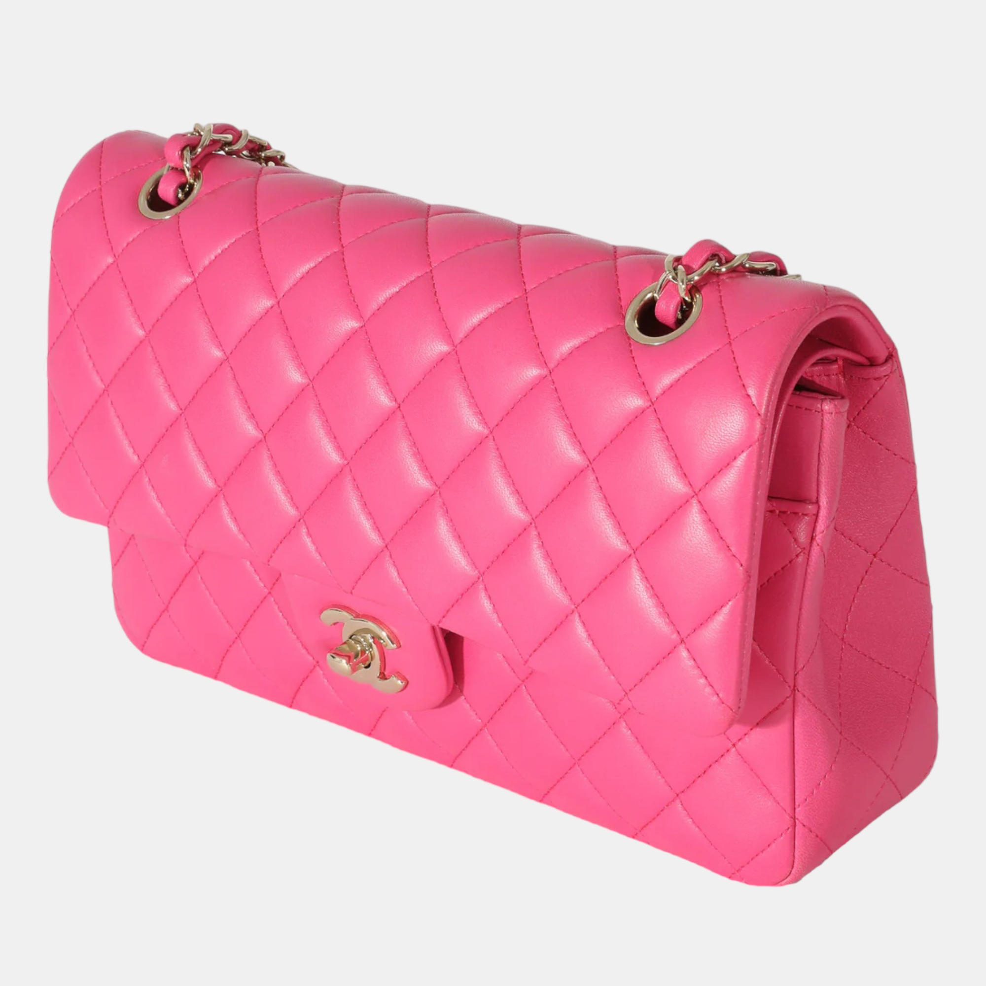 

Chanel Pink Quilted Lambskin Leather  Classic Double Flap Shoulder Bag