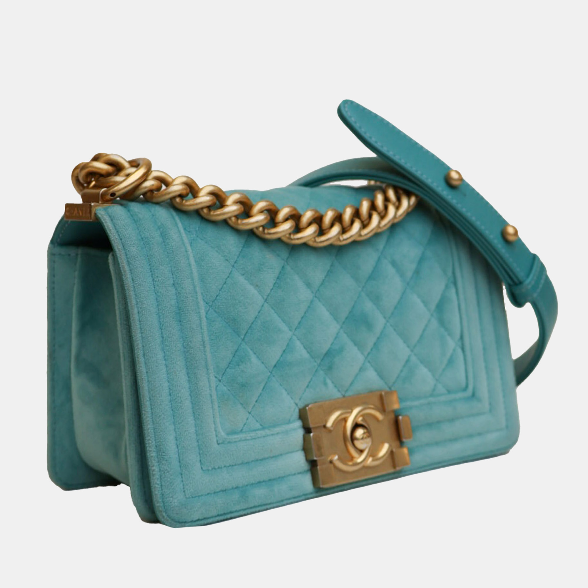 

Chanel Blue Small Boy Velvet Flap Bag