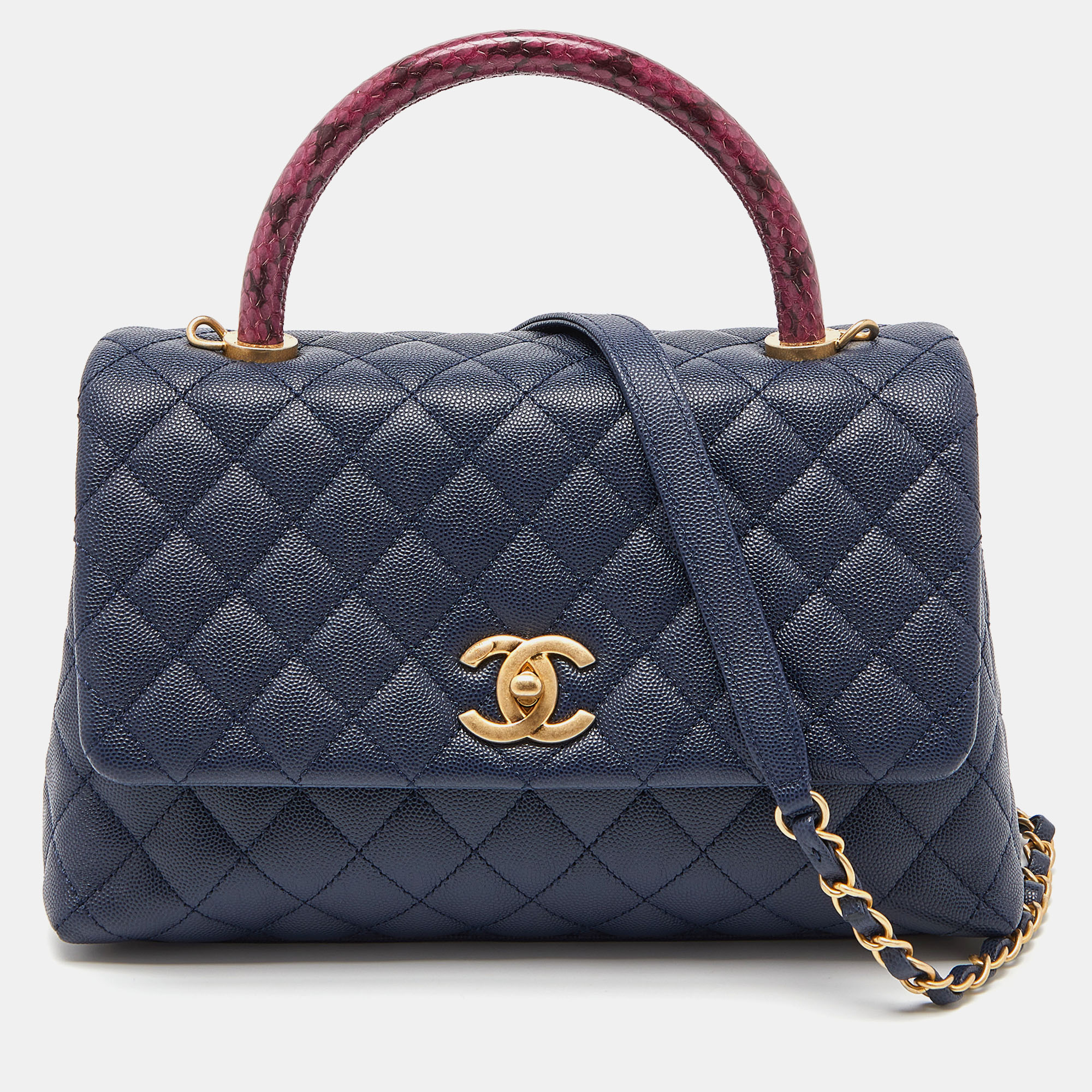 Pre-owned Chanel Blue/pink Quilted Caviar Leather And Watersnake