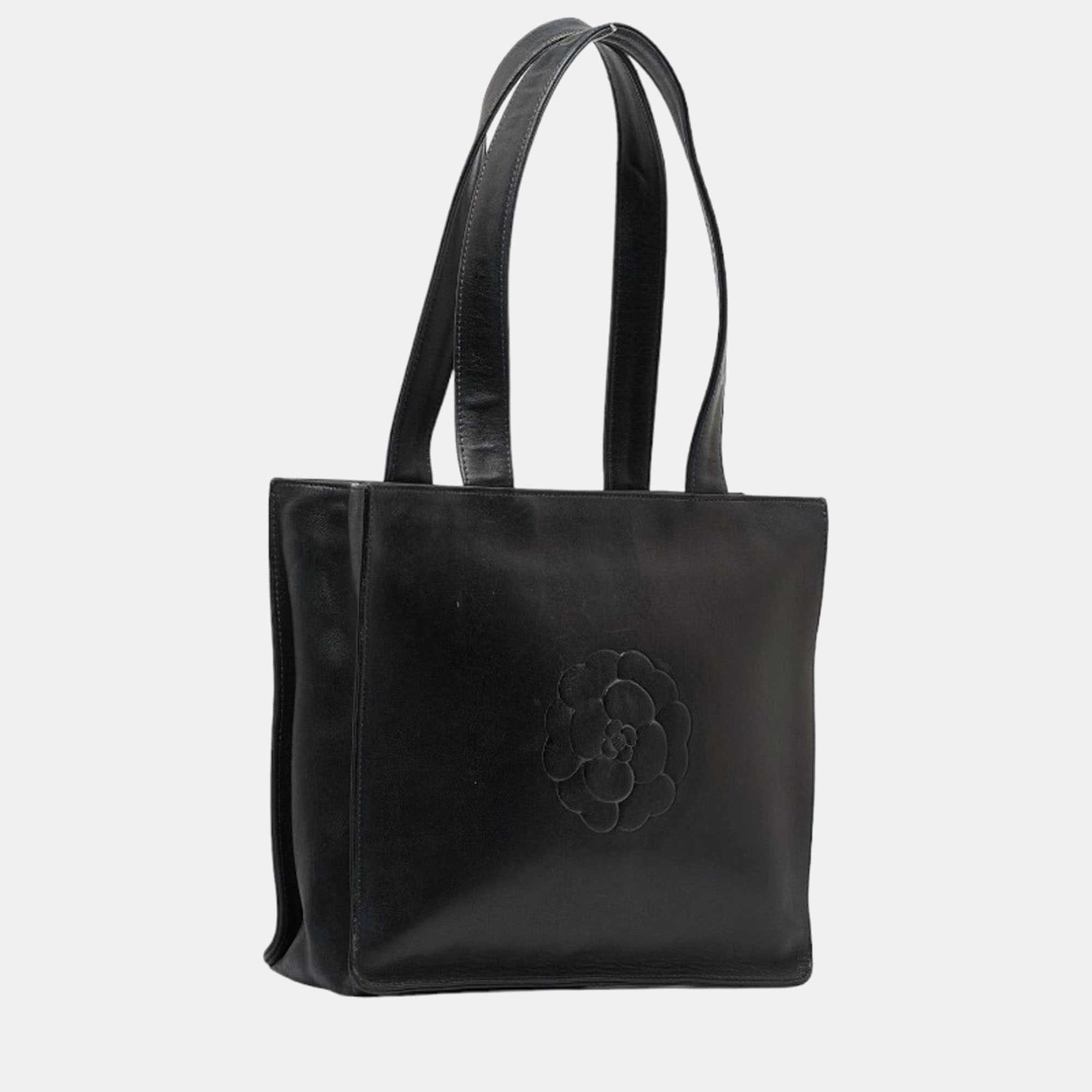 

Chanel Black Leather Camellia Tote Bag