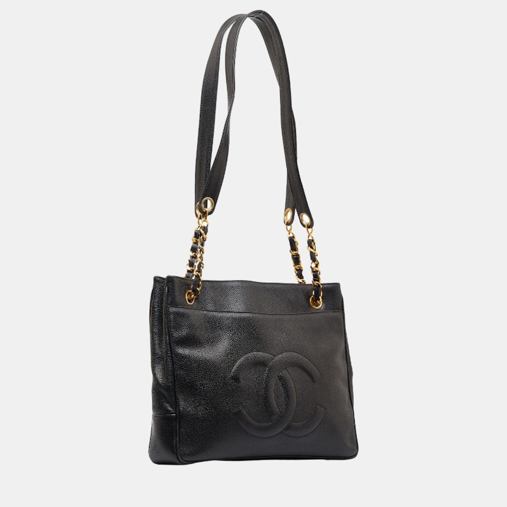 

Chanel Black CC Caviar Leather Chain Tote Bag