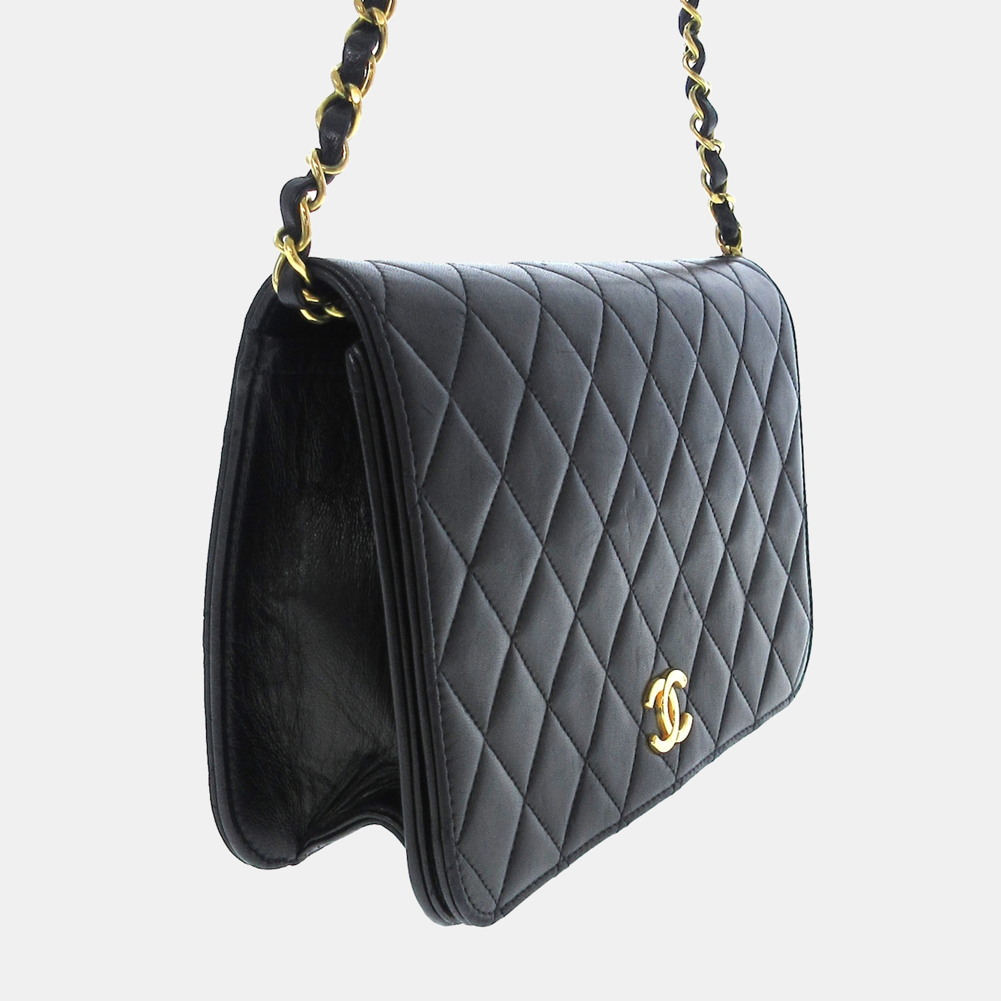 

Chanel Black Leather Single Flap Wallet on chain