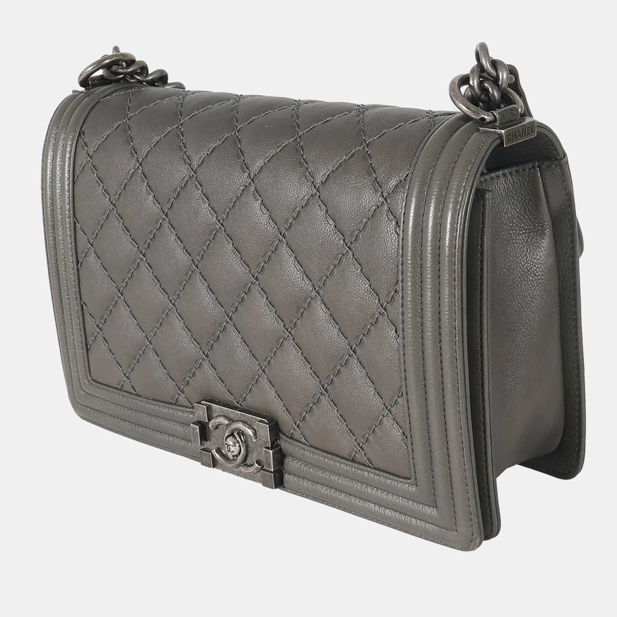 

Chanel Grey Calfskin Whipstitch New  Boy Bag