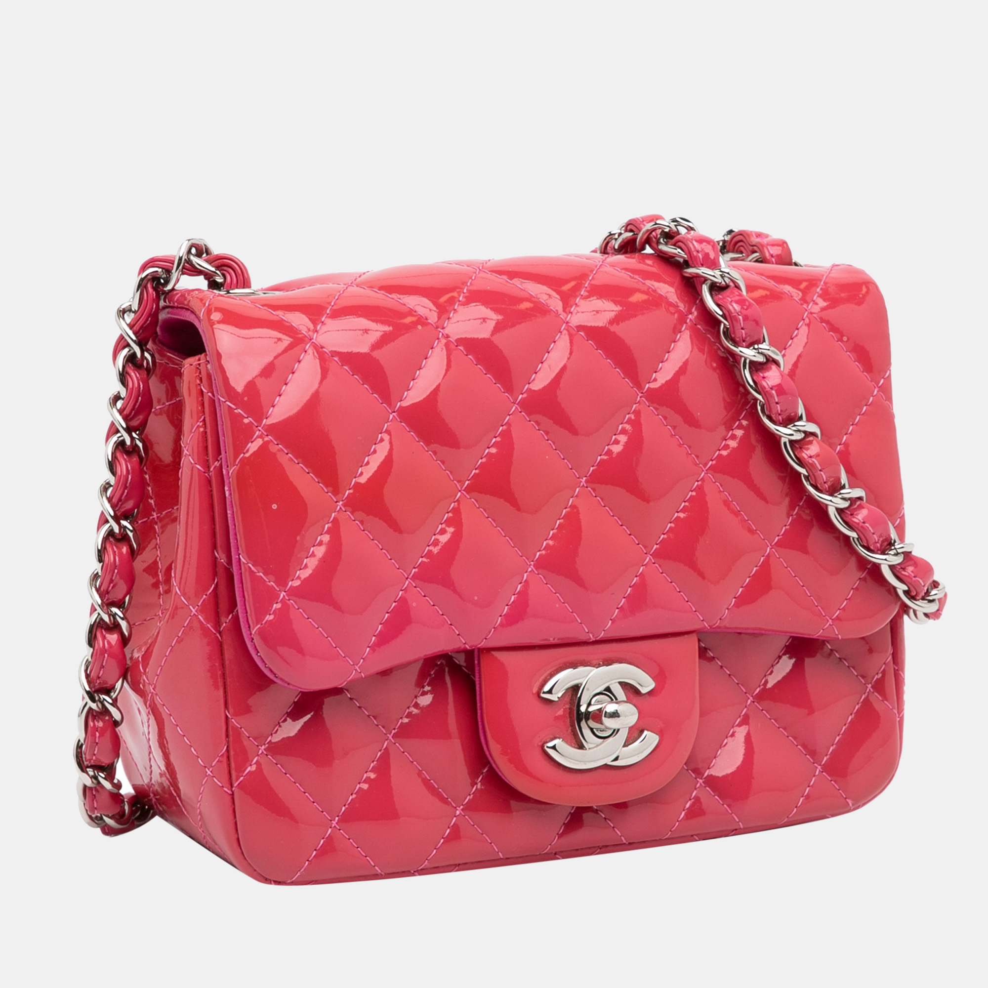 

Chanel Pink Mini Patent Classic Square Single Flap