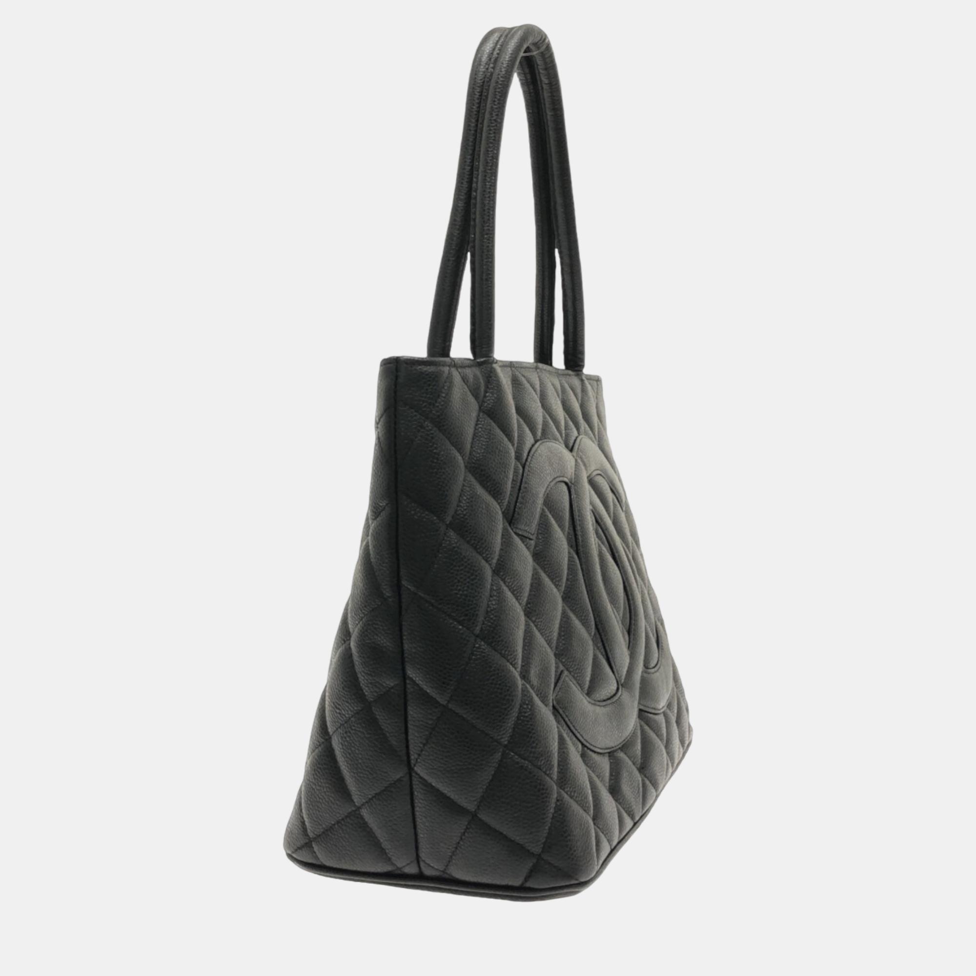 

Chanel Black Caviar Leather Medallion Tote Bag