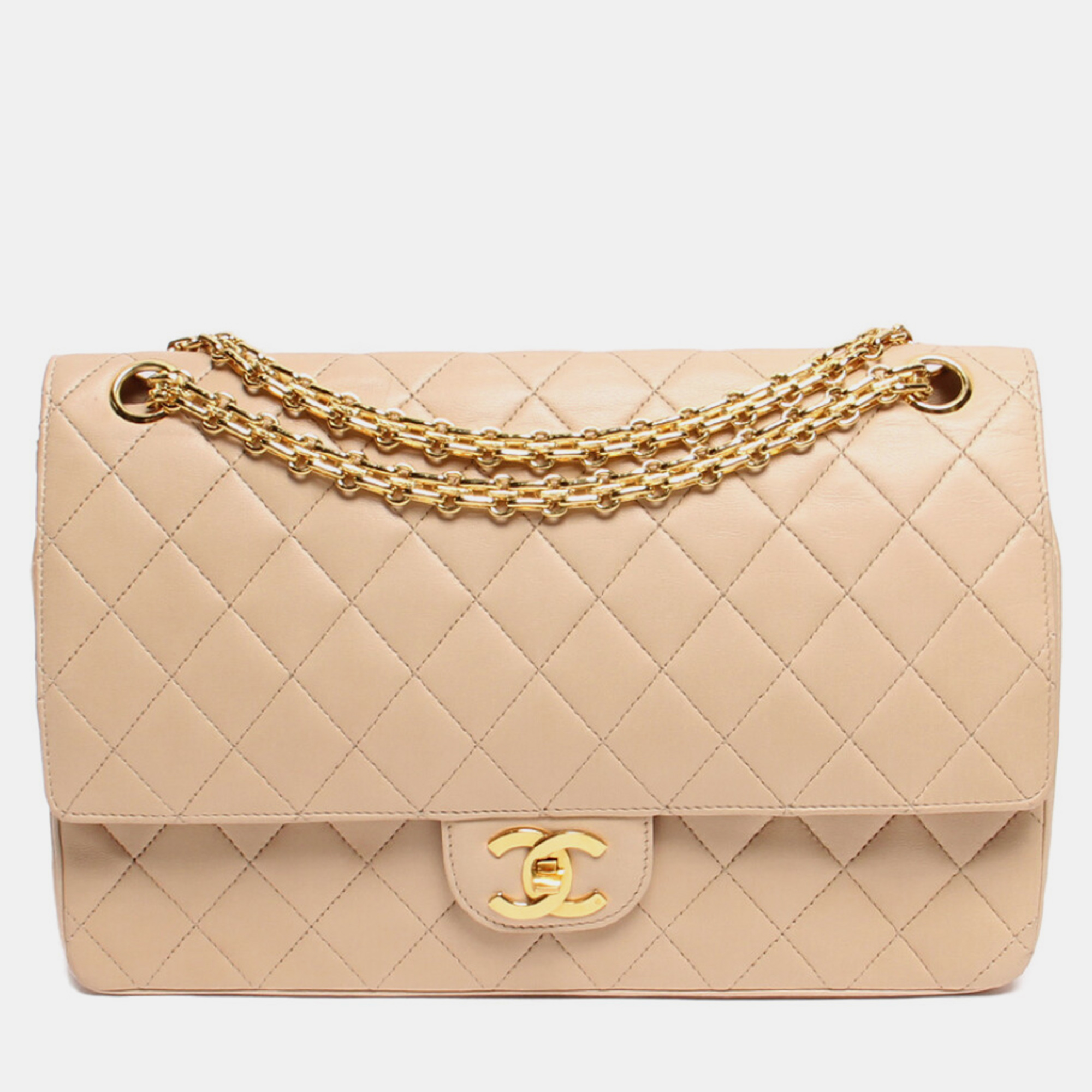 

Chanel Beige Lambskin Leather  Classic Double Flap Shoulder Bags