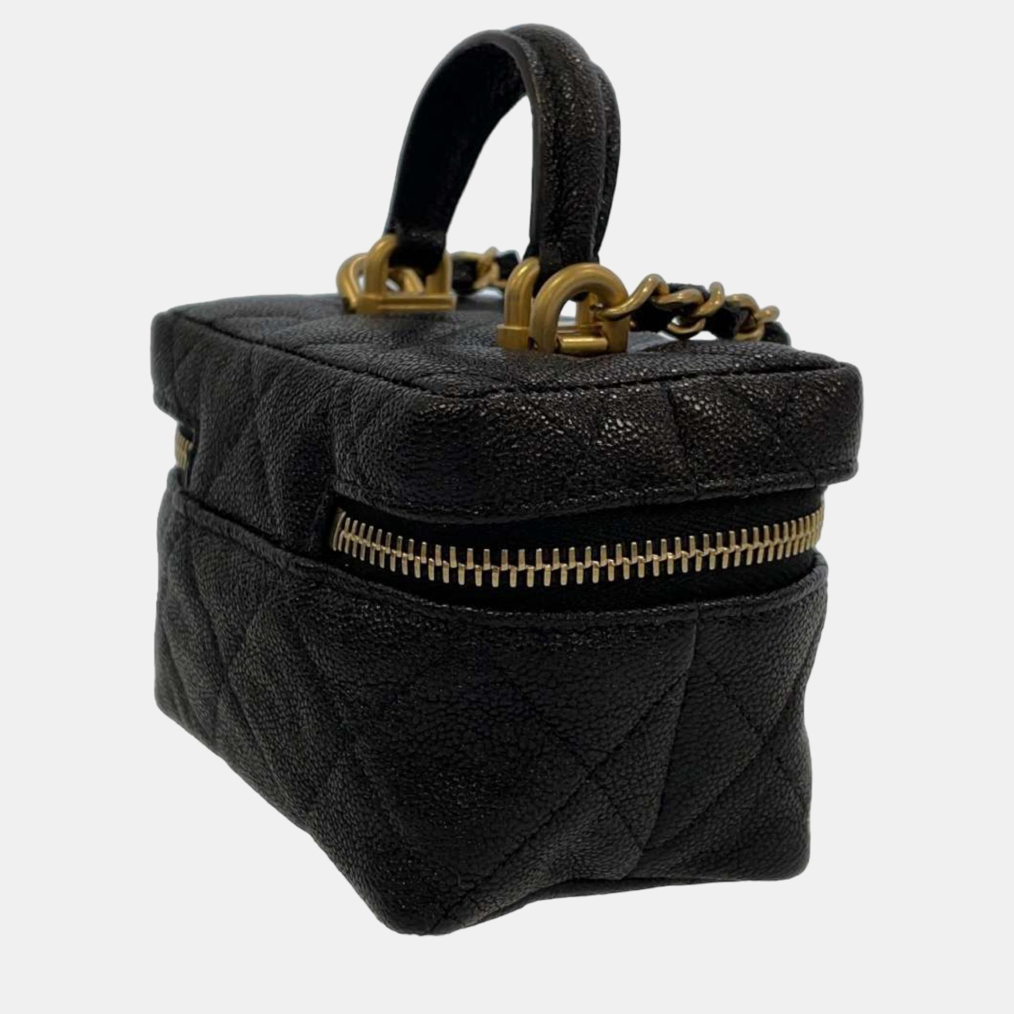 

Chanel Black Leather Small Vanity Case Clutch Bag
