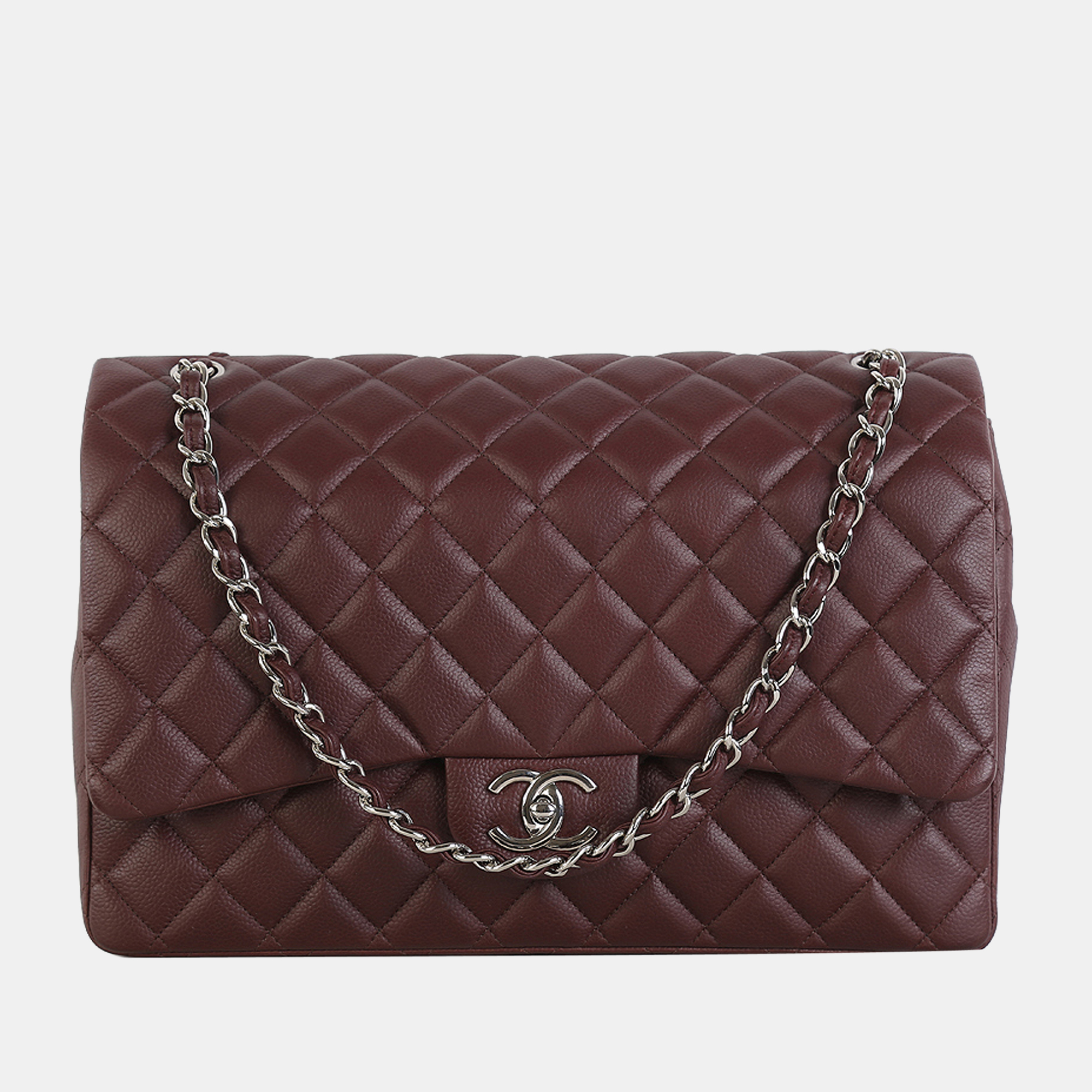 Pre-owned Chanel Burnt Brown Quilted Caviar Leather Maxi Shoulder Bag