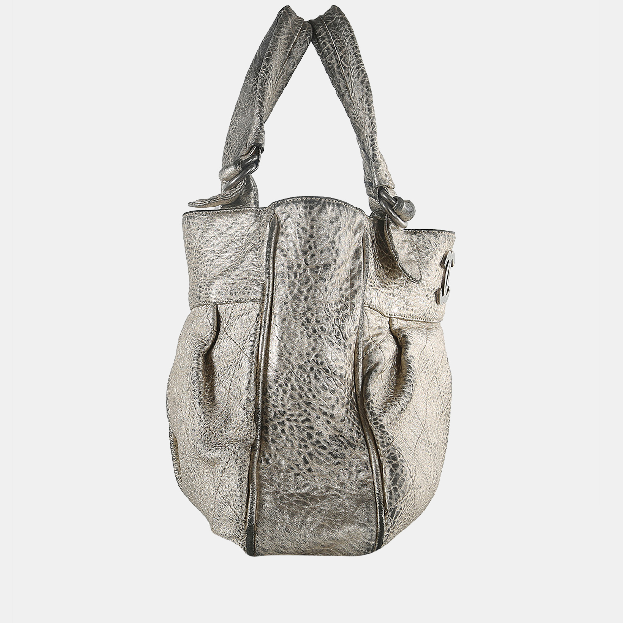 

Chanel Metallic Grey Quilted Leather CC Le Marais Tote Bag