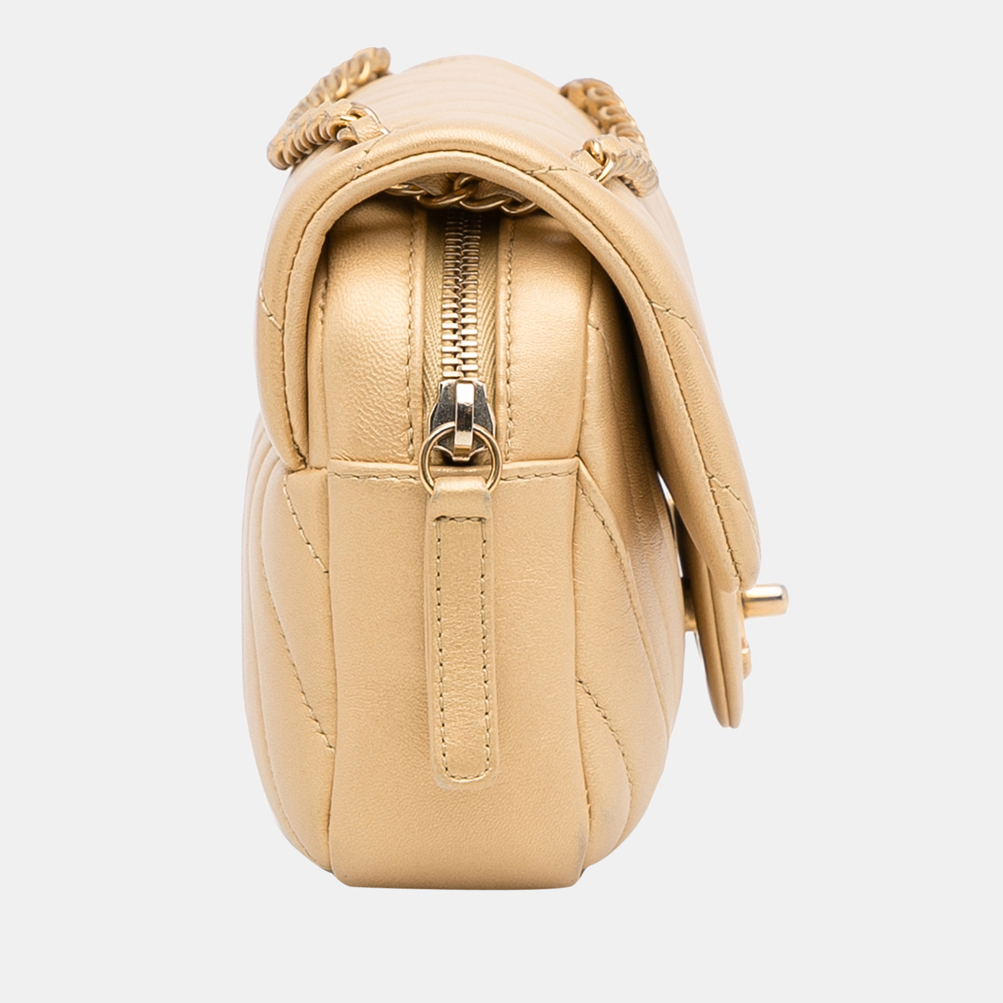 

Chanel Gold Mini CC Flap Chevron Leather Crossbody Bag