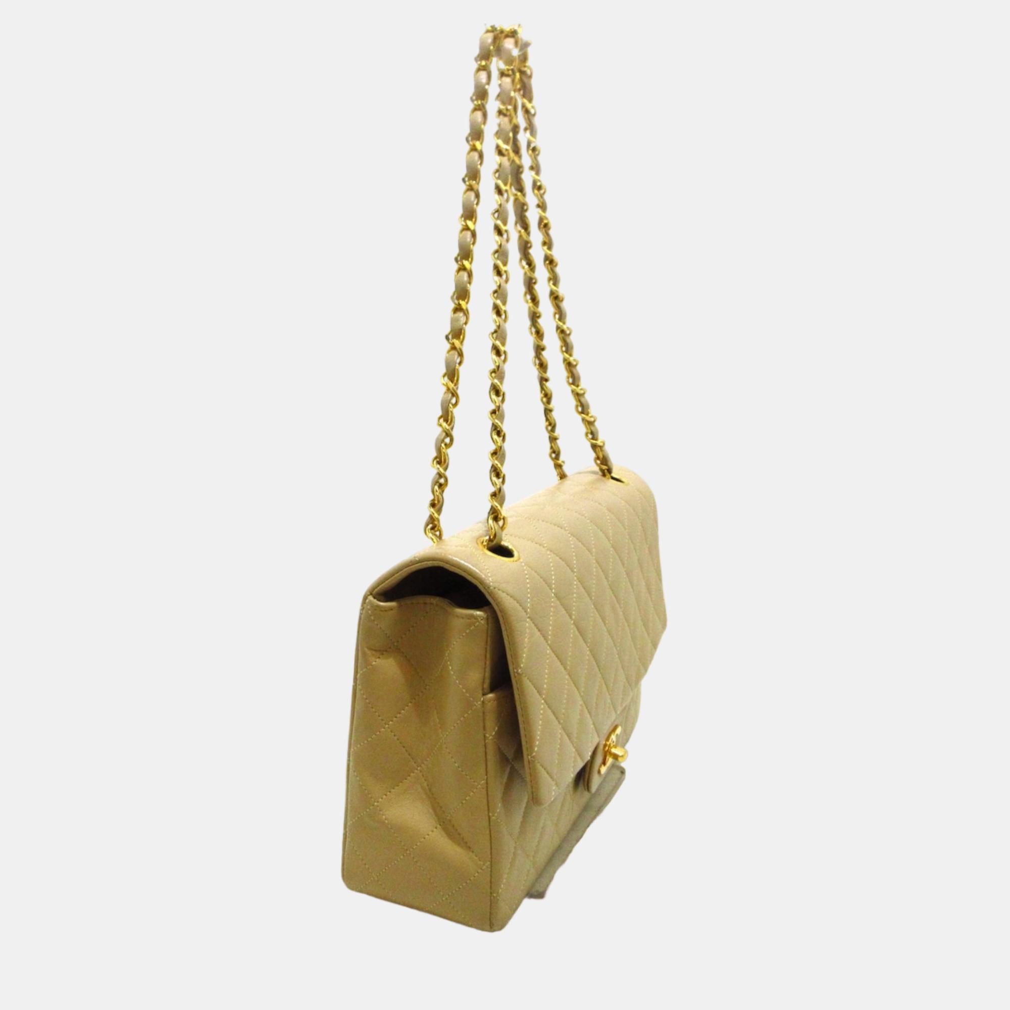 

Chanel Beige Leather Classic Single Flap Shoulder Bag