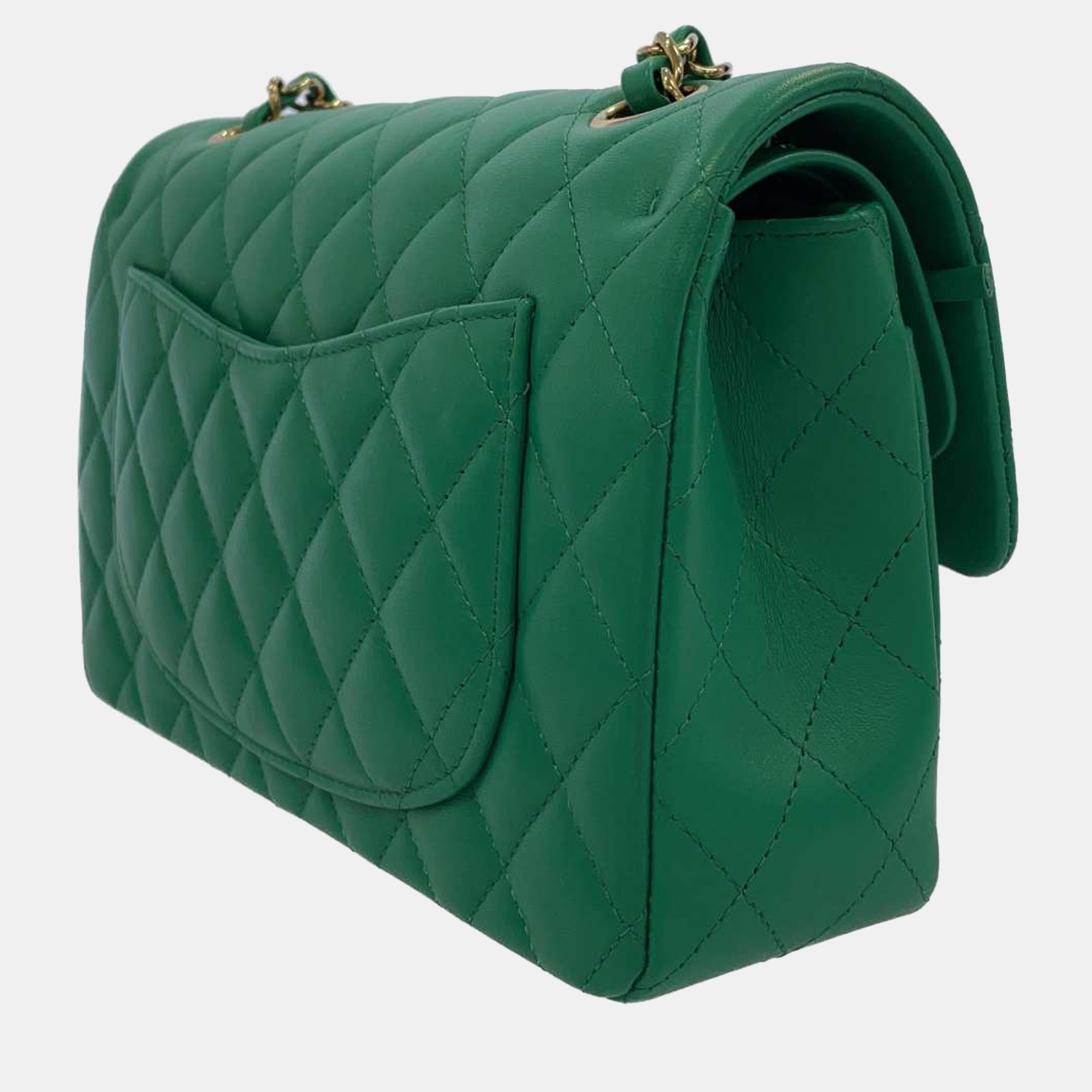 

Chanel Green Lambskin Leather  Classic Double Flap Shoulder Bag