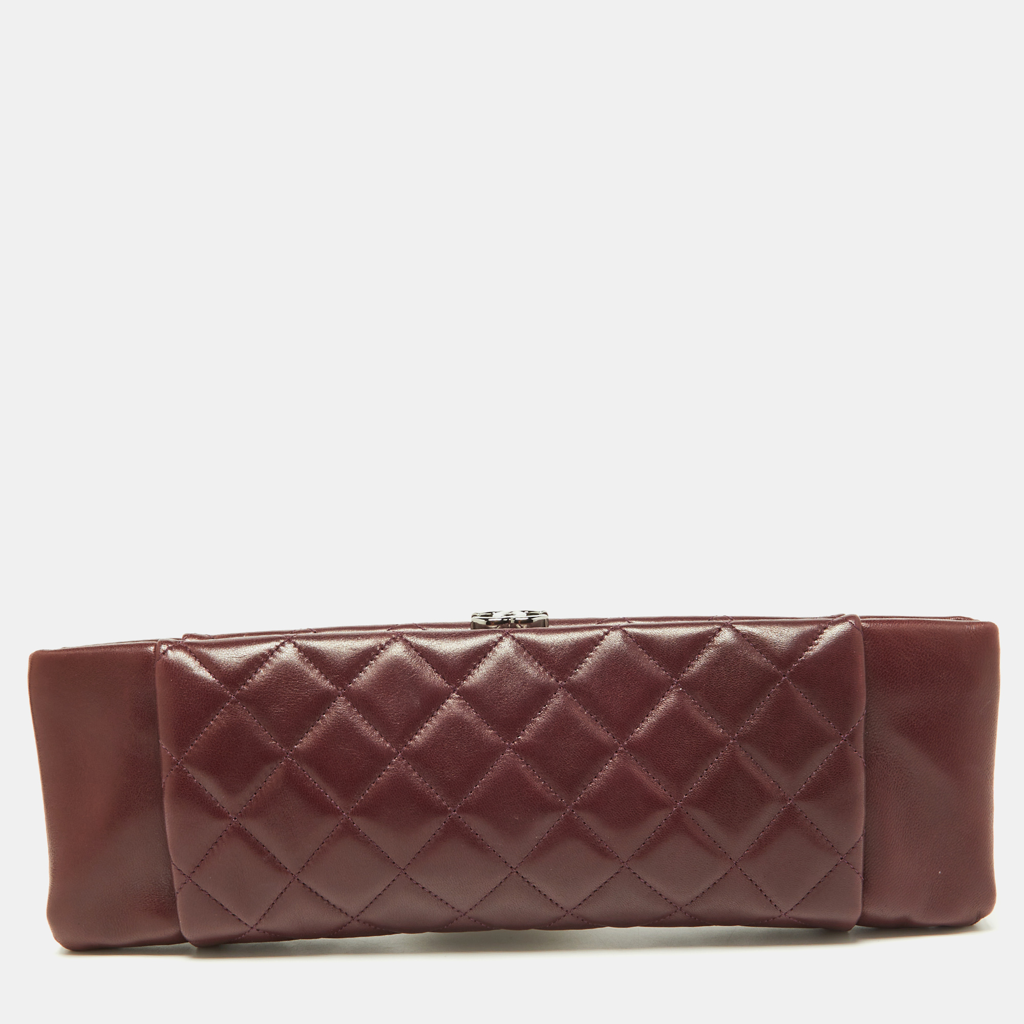 Pre Owned Chanel Burgundy Quilted Leather CC Long Clutch